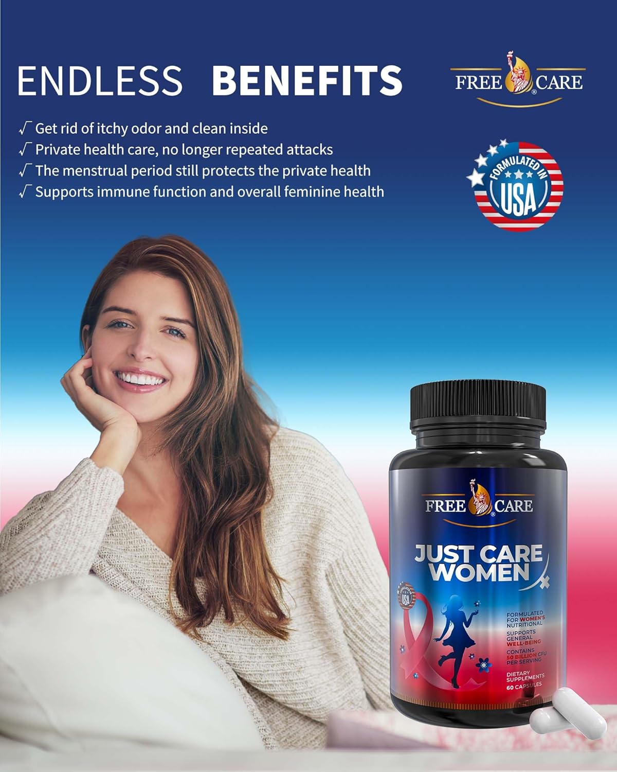 Women's Probiotic 50 Billion CFU Supplement with 8 Strains, Cranberry Extract, Acidophilus, Prebiotics & Selenium - 60 Capsules for Digestive & Feminine Health - Gluten & Dairy Free