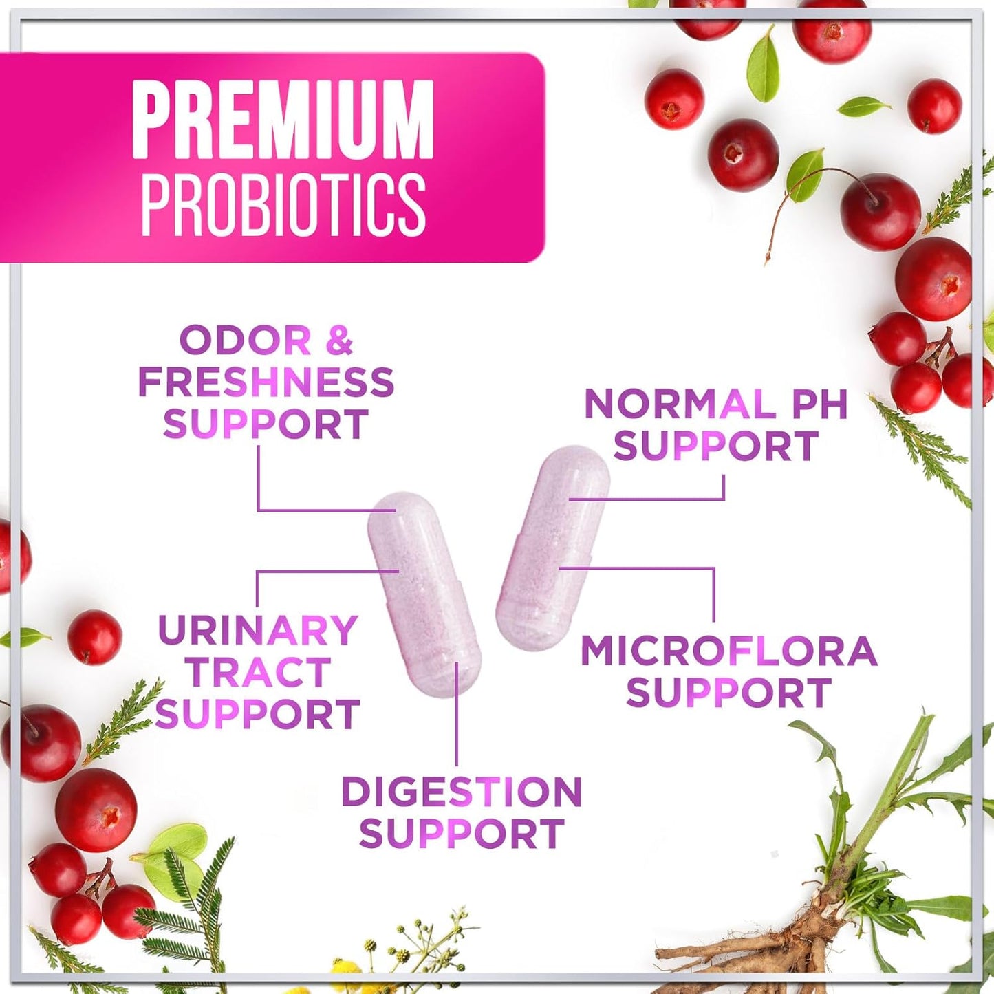 Women's Probiotic 60 Billion CFU, 16 Strains for pH Balance, Vaginal & Digestive Health, Prebiotic + Cranberry - 120 Capsules