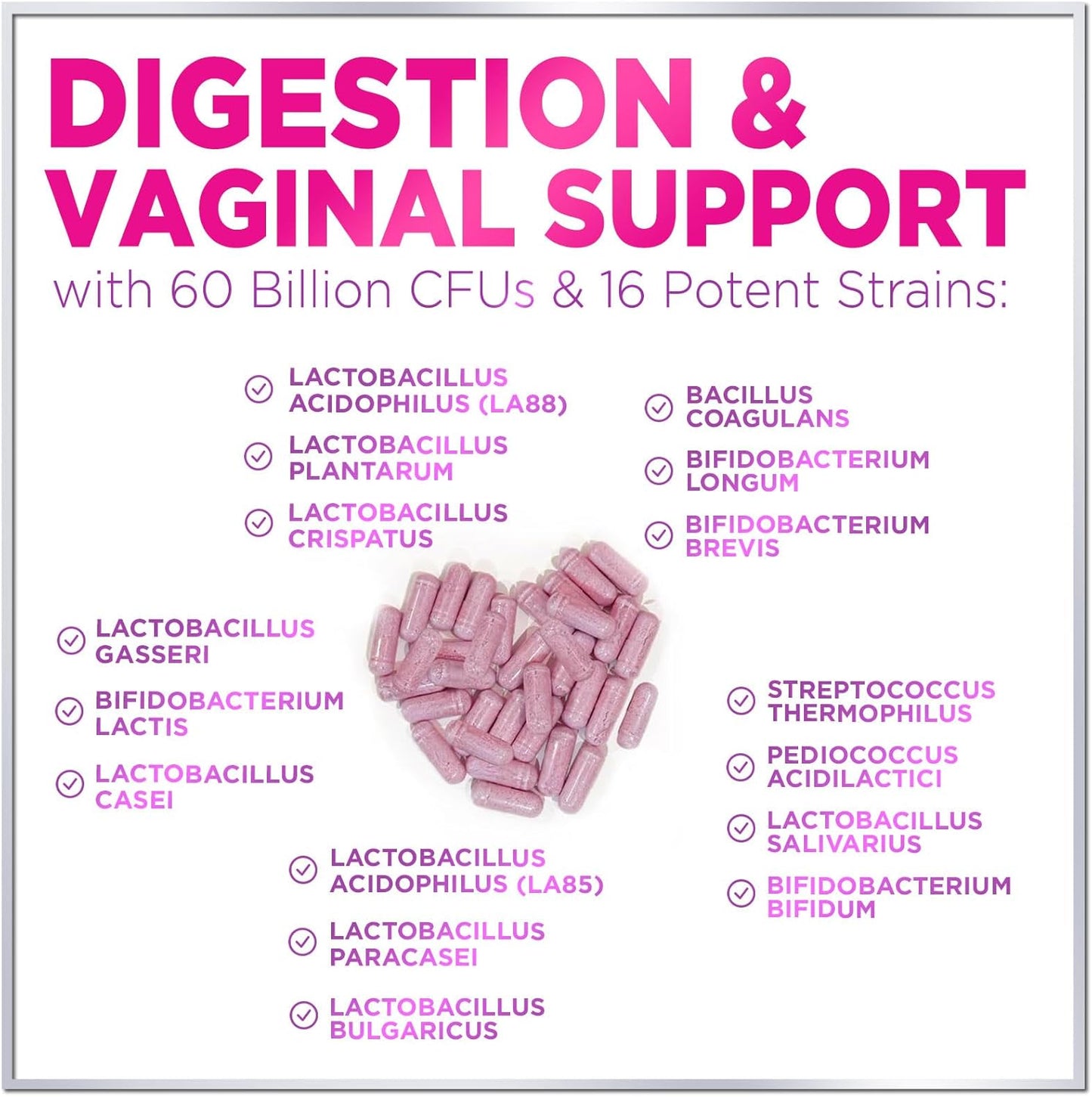 Women's Probiotic 60 Billion CFU, 16 Strains for pH Balance, Vaginal & Digestive Health, Prebiotic + Cranberry - 120 Capsules