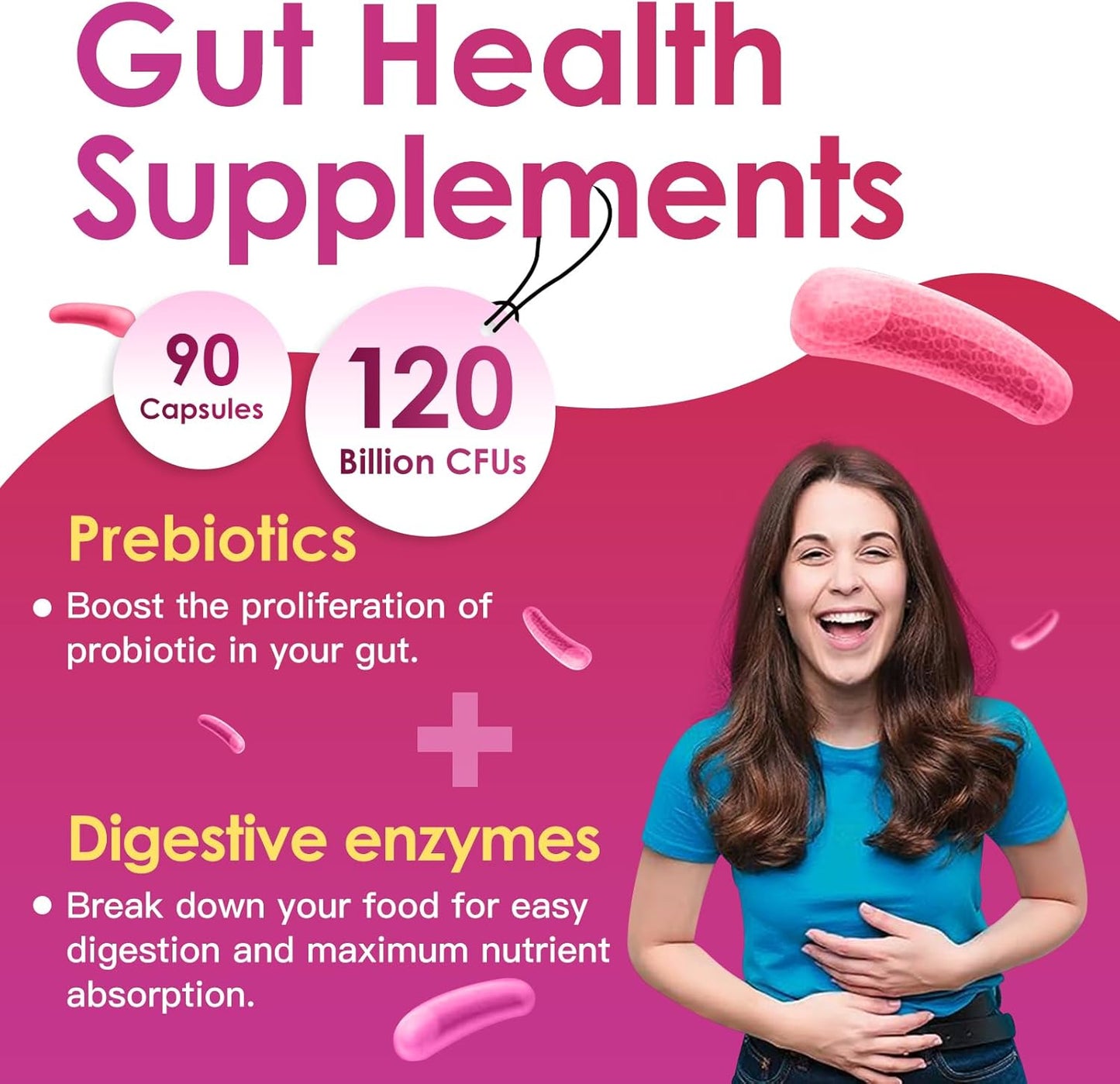 Women's Probiotic Blend with 31 Strains, 120 Billion CFU, Digestive Enzymes, Prebiotics, D Mannose, Cranberry - Supports Digestive & Vaginal Health, Urinary Tract - 90 Capsules