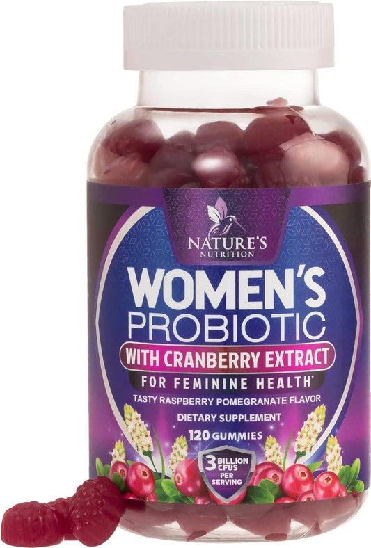 Women's Probiotic Gummies for Digestive & Vaginal Health - 3 Billion CFU with 6 Strains & Cranberry - Non-GMO - 120 Gummies