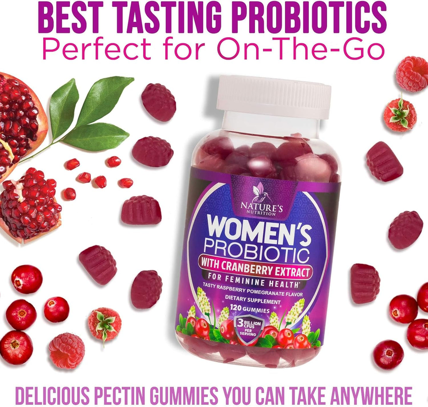 Women's Probiotic Gummies for Digestive & Vaginal Health - 3 Billion CFU with 6 Strains & Cranberry - Non-GMO - 120 Gummies