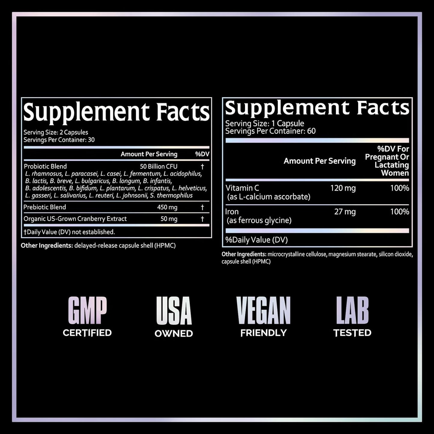 Women's Probiotic & Iron Combo Pack (60ct each) for Pregnancy: Supports Women's Health, Blood Health, Energy, and Digestion with High Absorption and Delayed Release Formula - BoostGo Australia