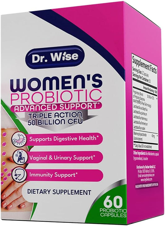 Women's Probiotic Supplement - 50 Billion CFU for Digestive, Vaginal, Urinary & Gut Health - Acidophilus, Reuteri - Made in USA - 60 Count