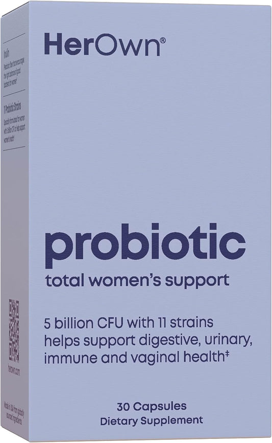 Women's Probiotic Supplement, 5 Billion CFUs + Prebiotics, 11 Strains, Digestive Health, Gluten/Soy Free, Vegan, Non-GMO - 30 Capsules