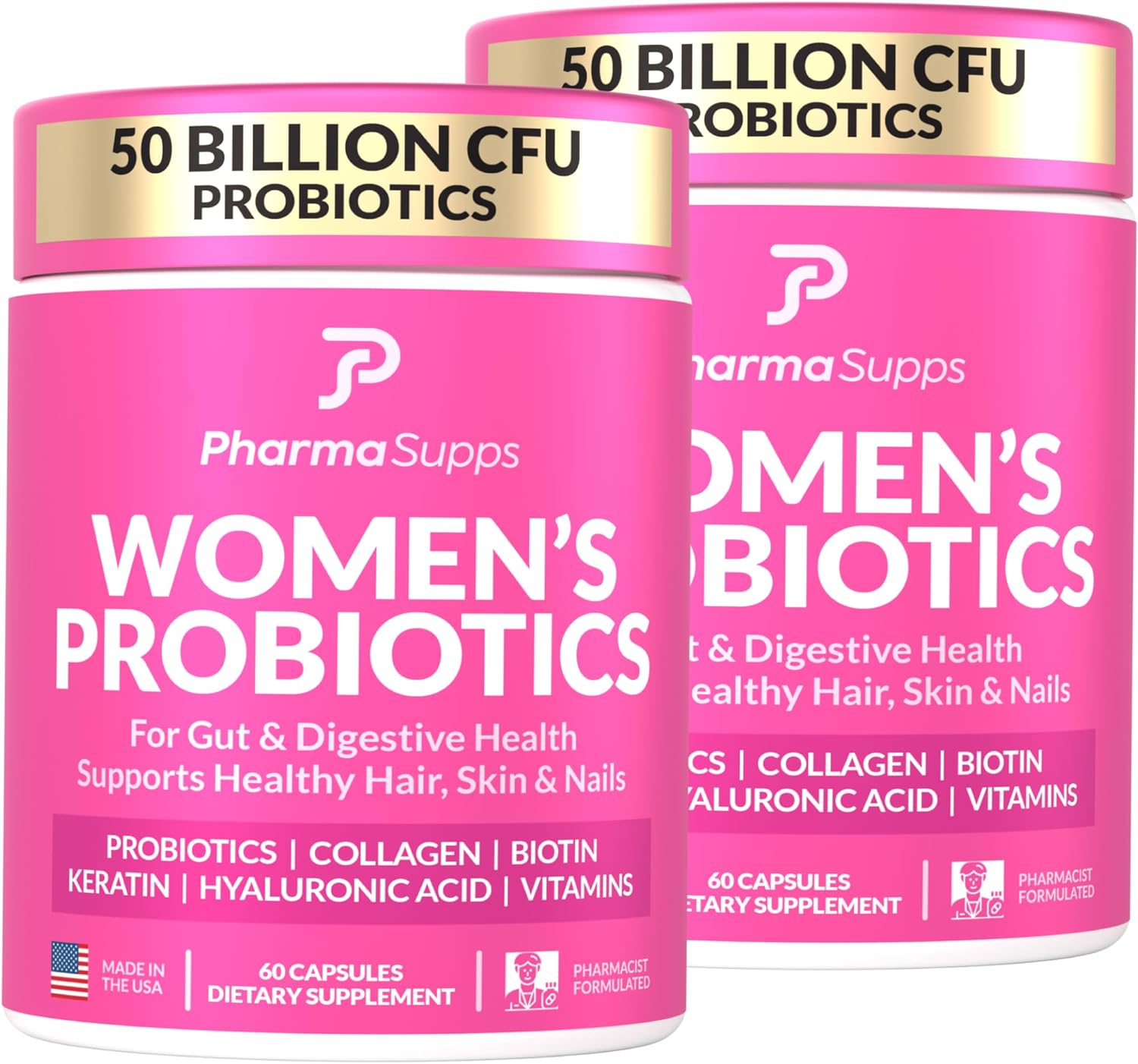 Women's Probiotic Supplement for Gut Health & Beauty - 50 Billion CFU with Collagen, Biotin, Keratin - Digestive Health & Bloating Relief - Made in USA