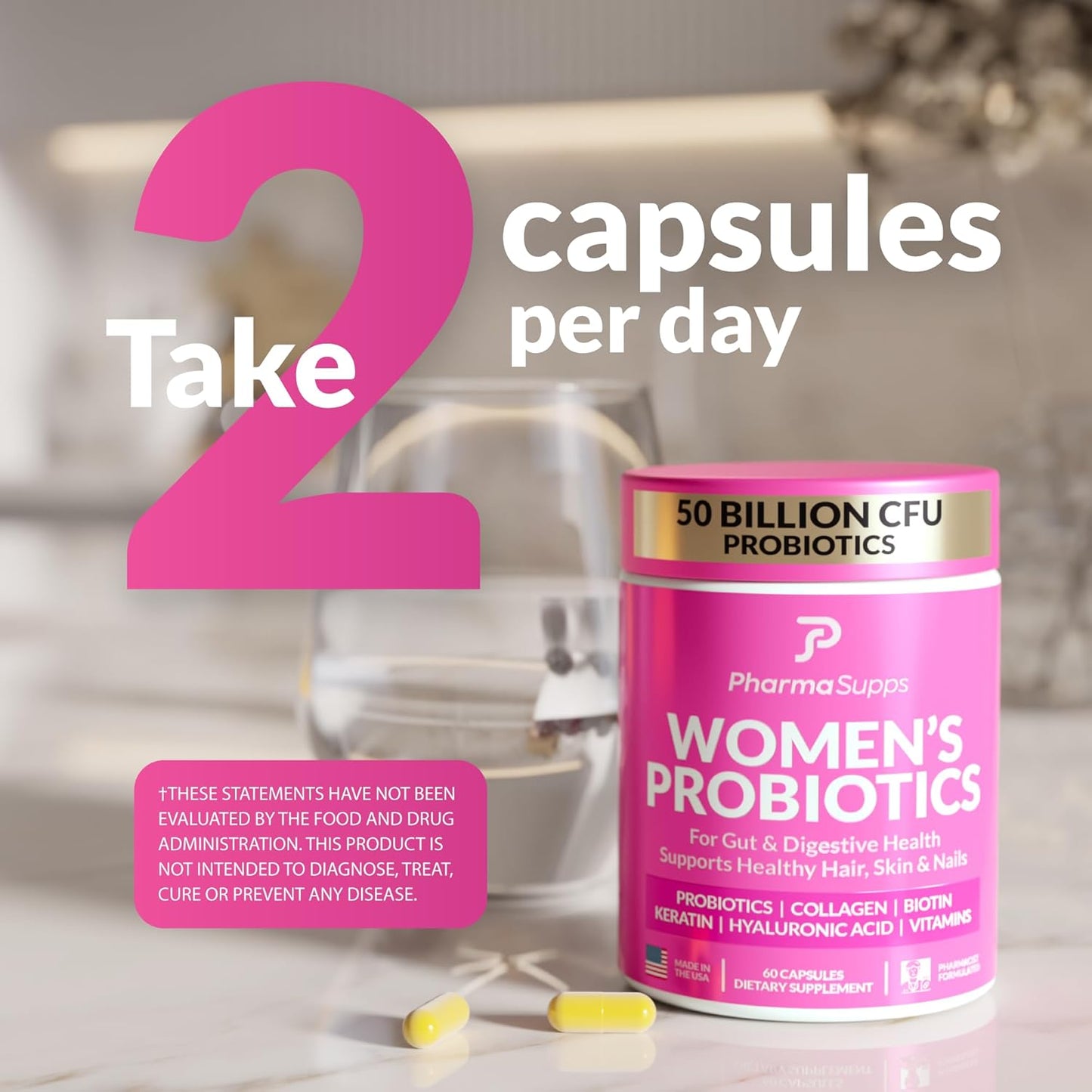 Women's Probiotic Supplement for Gut Health & Beauty - 50 Billion CFU with Collagen, Biotin, Keratin - Digestive Health & Bloating Relief - Made in USA