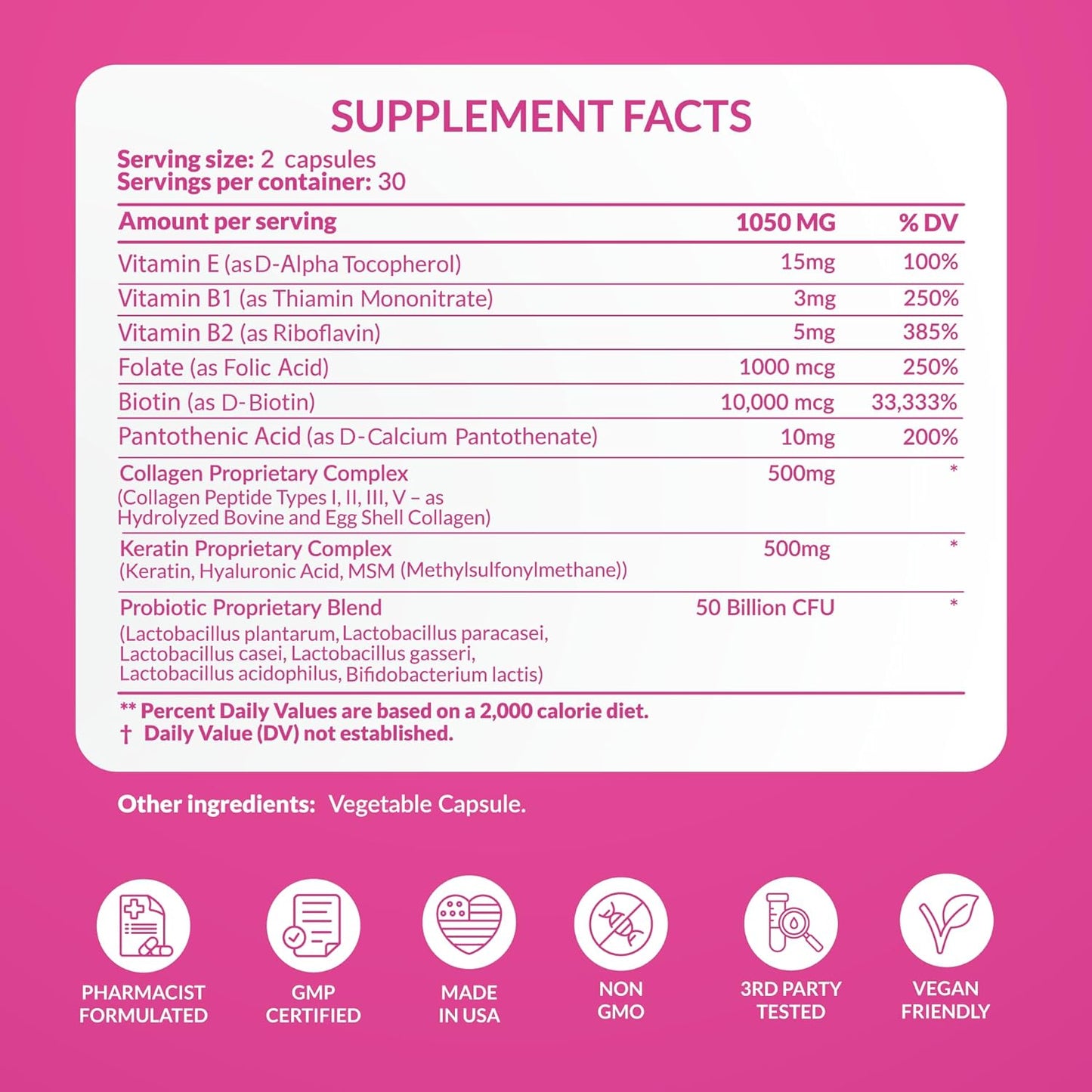 Women's Probiotic Supplement for Gut Health & Beauty - 50 Billion CFU with Collagen, Biotin, Keratin - Digestive Health & Bloating Relief - Made in USA