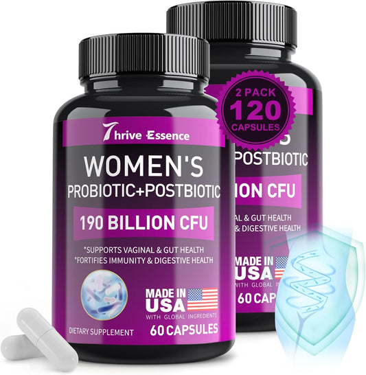 Women's Probiotic Supplement with 190 Billion CFU, 10 Strains, Postbiotics - Immune, Digestive, Gut, Vaginal & Urinary Health - Supports Constipation, Gas & Bloating - 120 Capsules