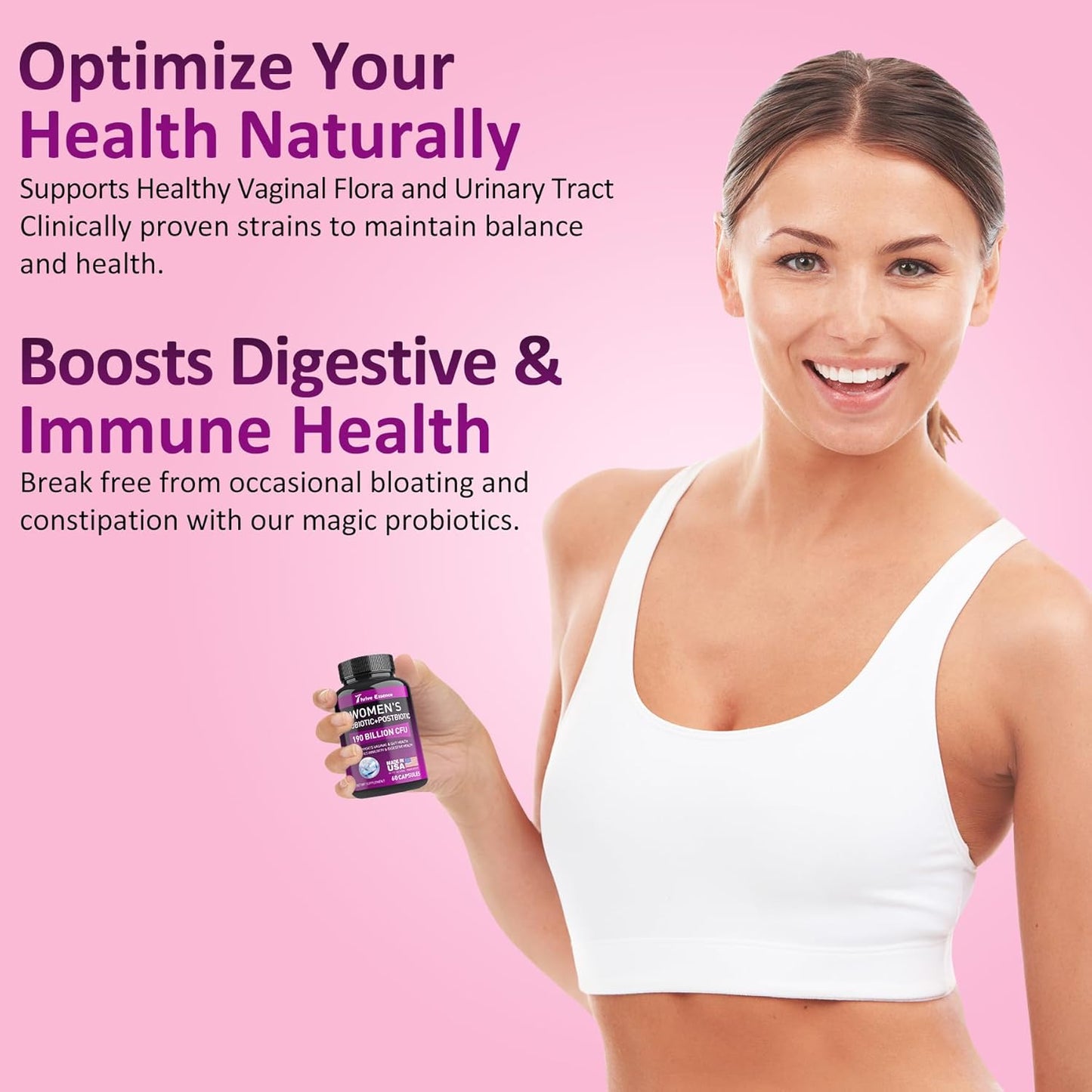 Women's Probiotic Supplement with 190 Billion CFU, 10 Strains, Postbiotics - Immune, Digestive, Gut, Vaginal & Urinary Health - Supports Constipation, Gas & Bloating - 120 Capsules