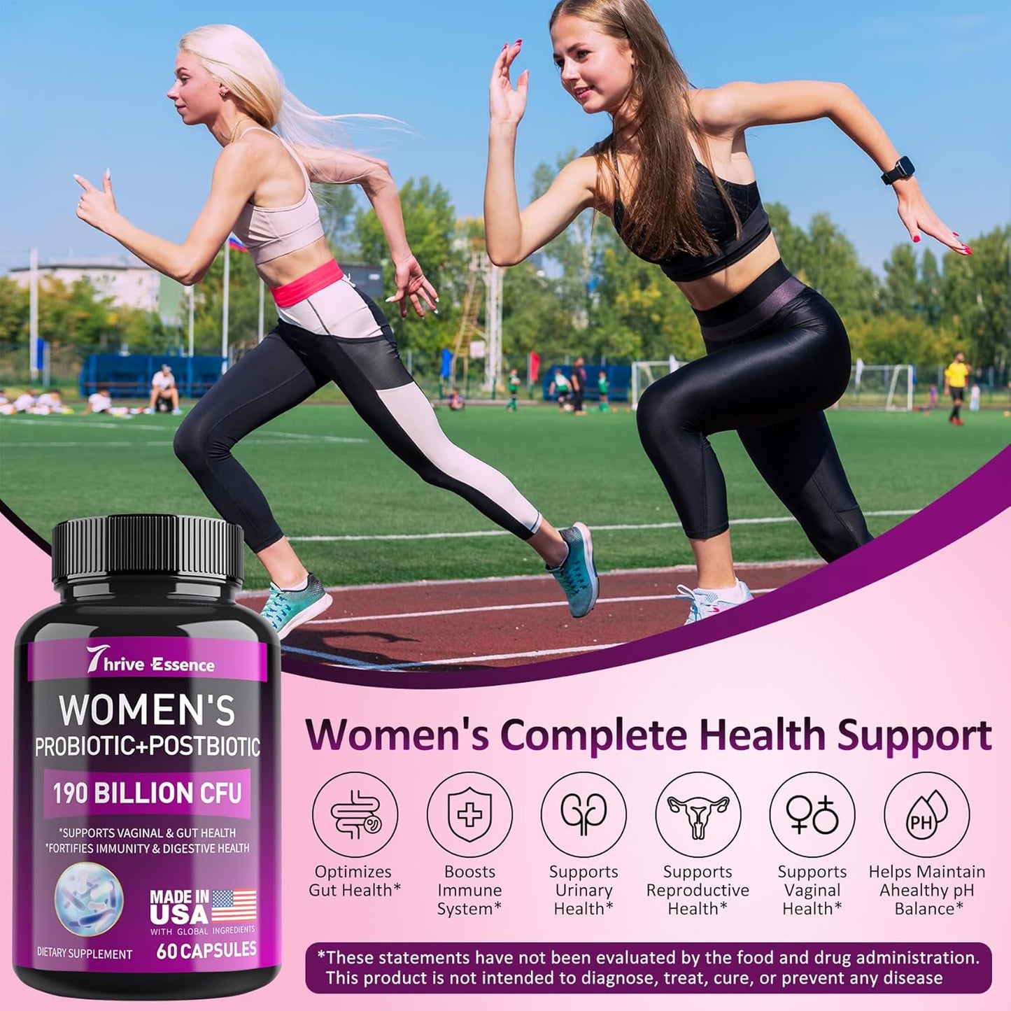 Women's Probiotic Supplement with 190 Billion CFU, 10 Strains, Postbiotics - Immune, Digestive, Gut, Vaginal & Urinary Health - Supports Constipation, Gas & Bloating - 120 Capsules