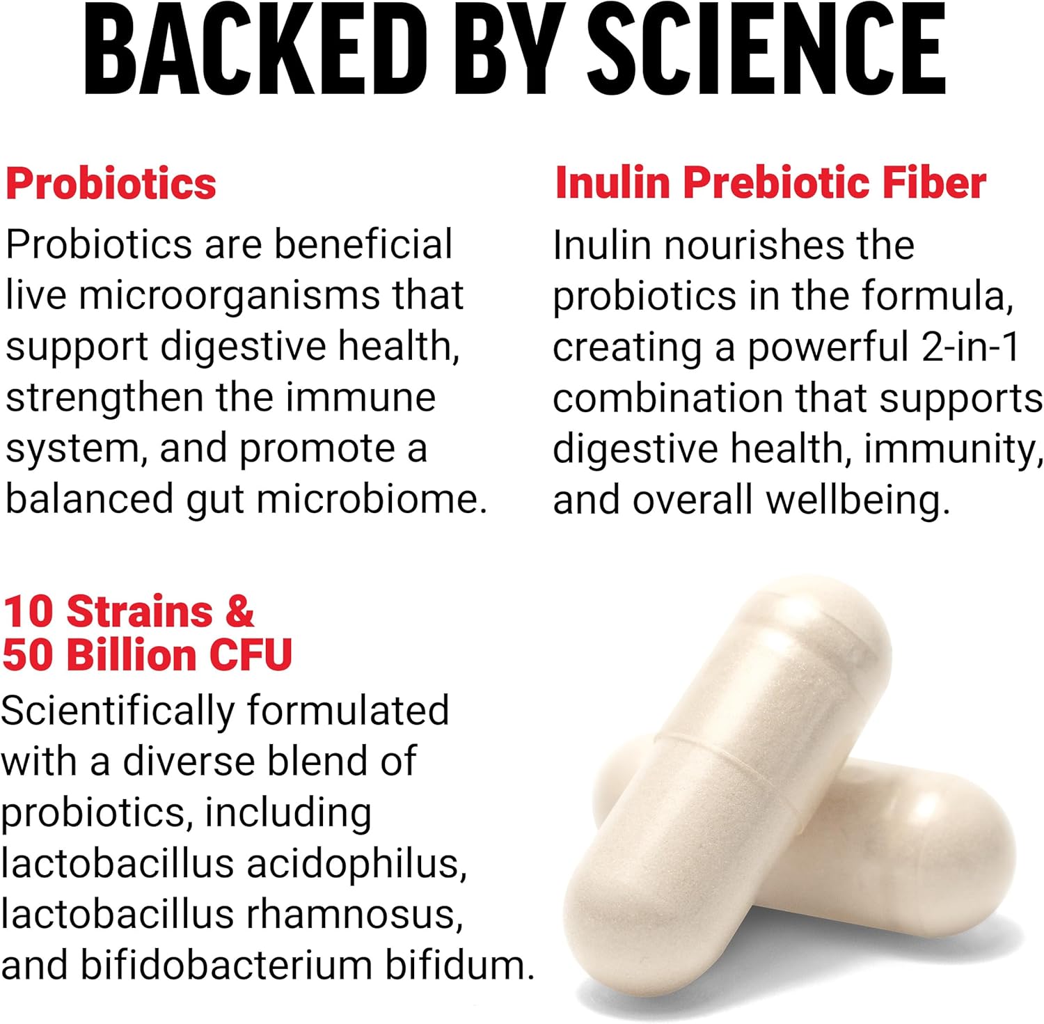 Women's Probiotic Supplement with 50 Billion CFU, 10 Strains for Digestive, Immune, and Vaginal Health, Vegan, 60 Capsules