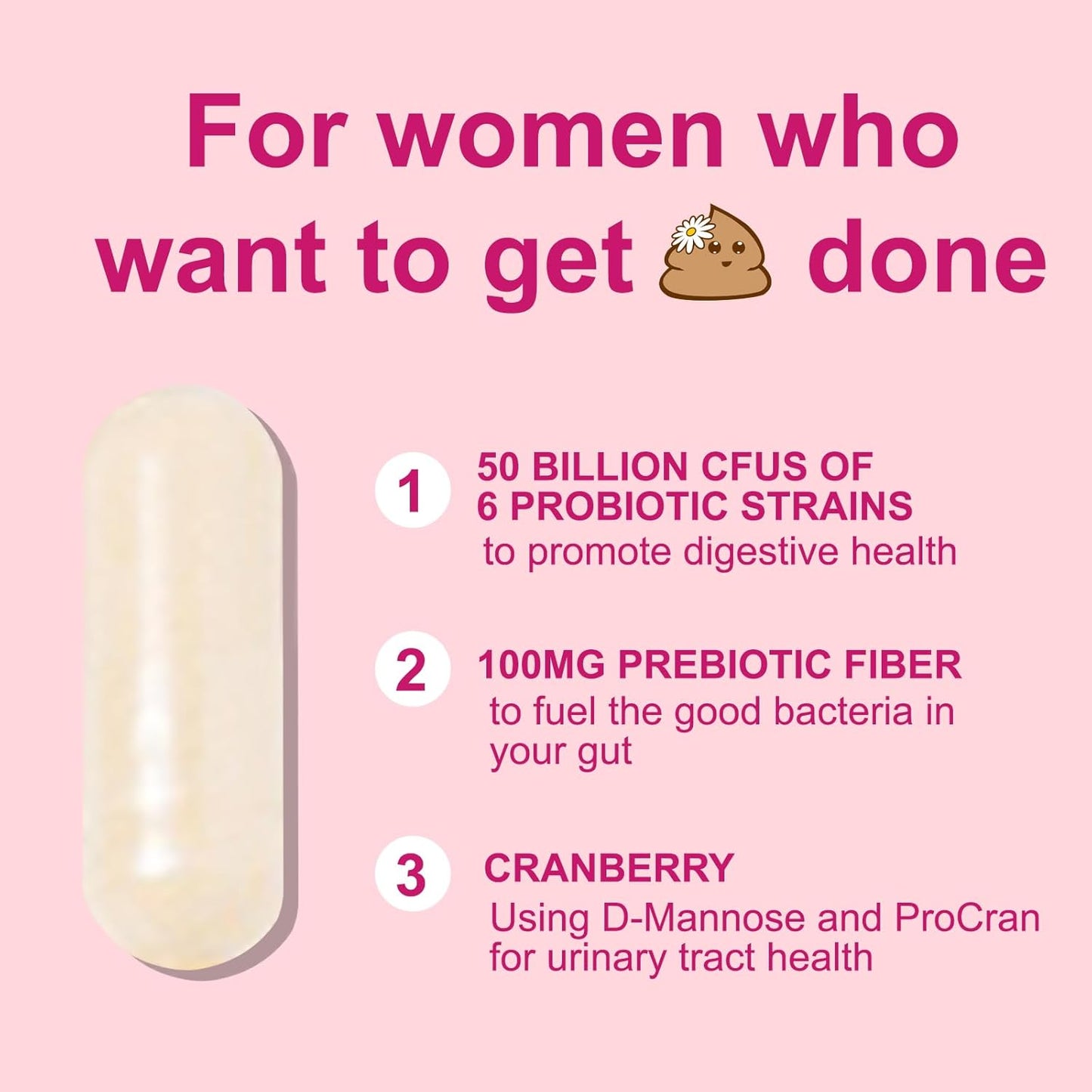Women's Probiotic Supplement with 50 Billion CFU, Organic Prebiotics, PH Balance Support, Immune Boost, Gut Health, Vaginal Flora, Constipation Relief