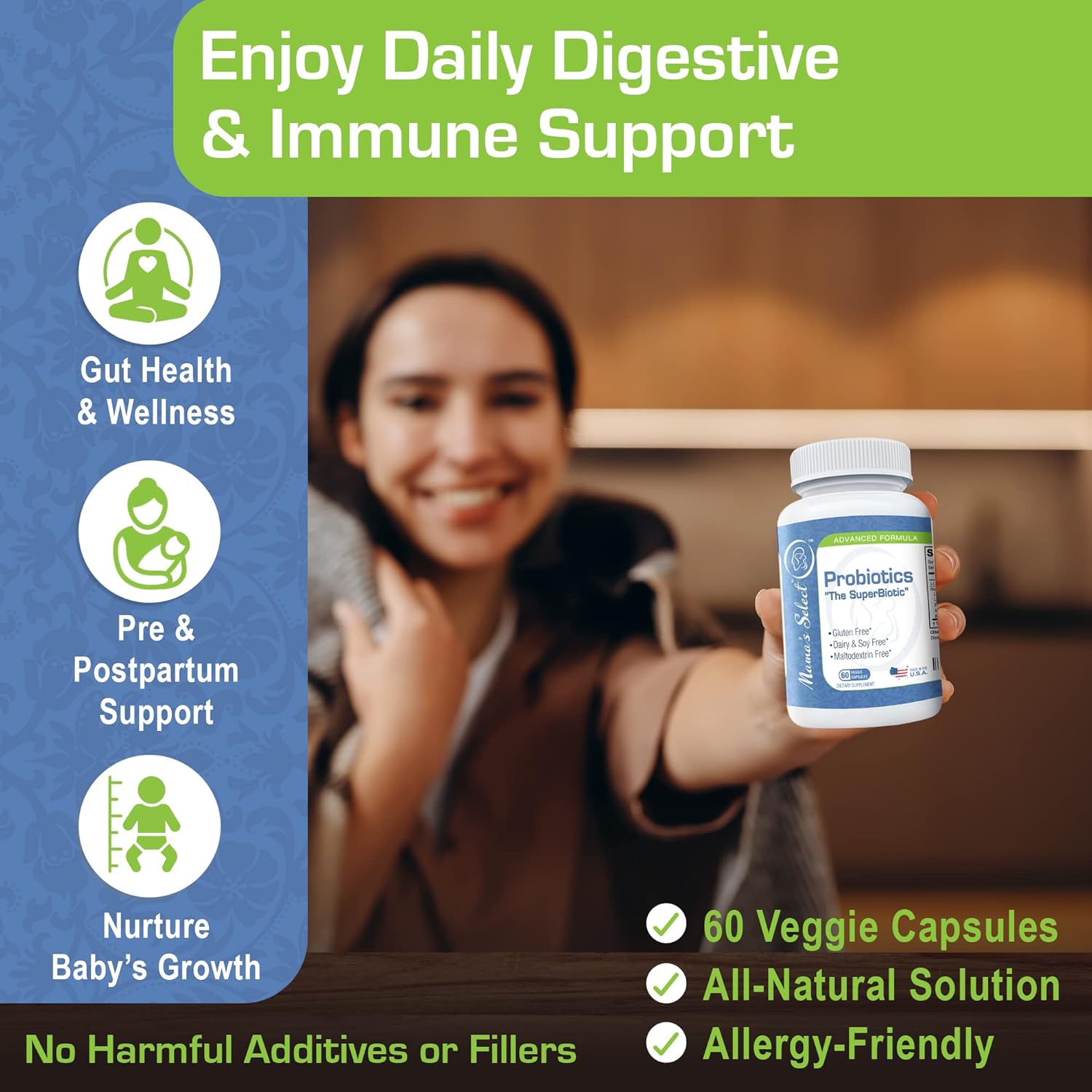 Women's Probiotic Supplement with 9 Live Strains, Lactobacillus acidophilus, Gut Health Support, Weight Management - 60 Capsules