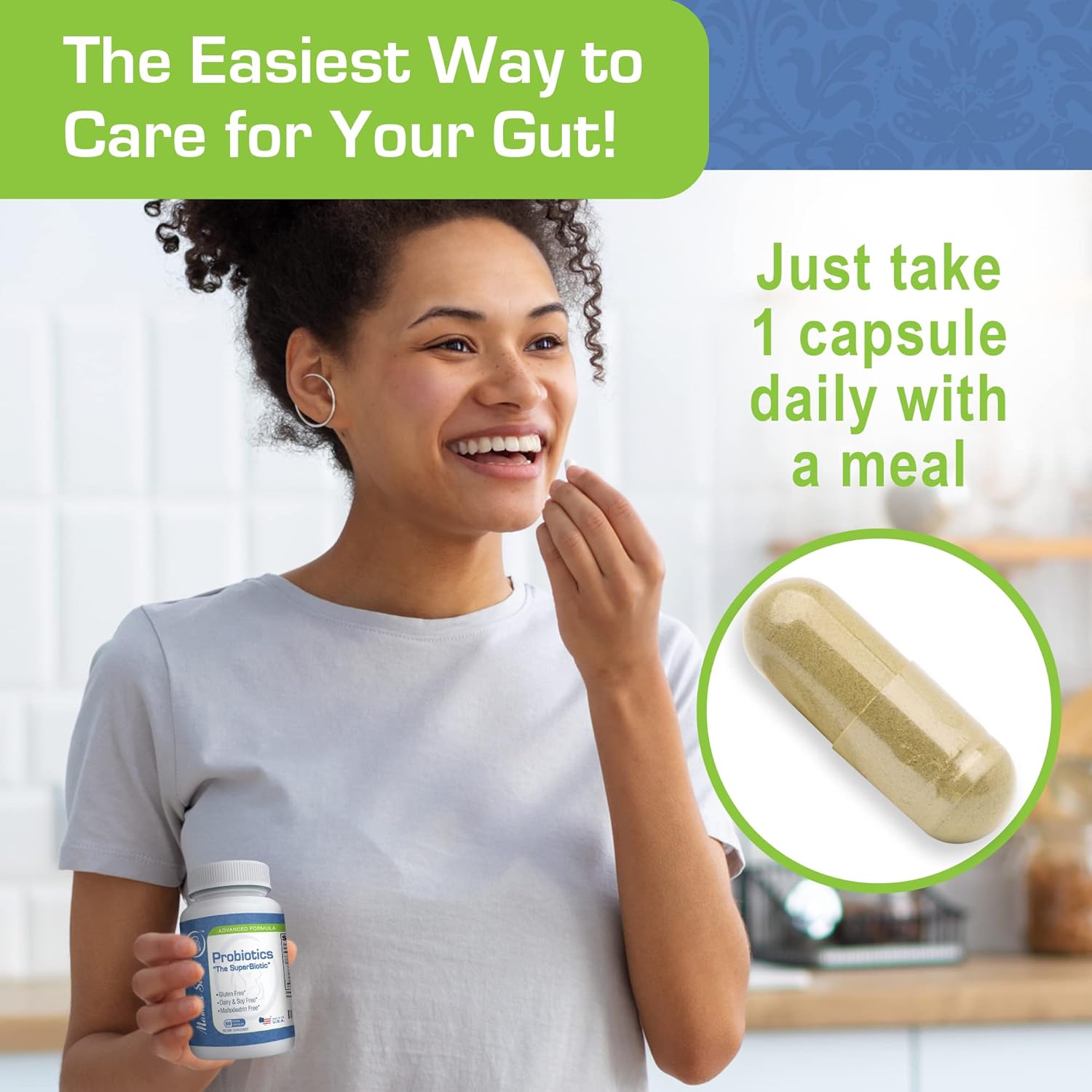 Women's Probiotic Supplement with 9 Live Strains, Lactobacillus acidophilus, Gut Health Support, Weight Management - 60 Capsules