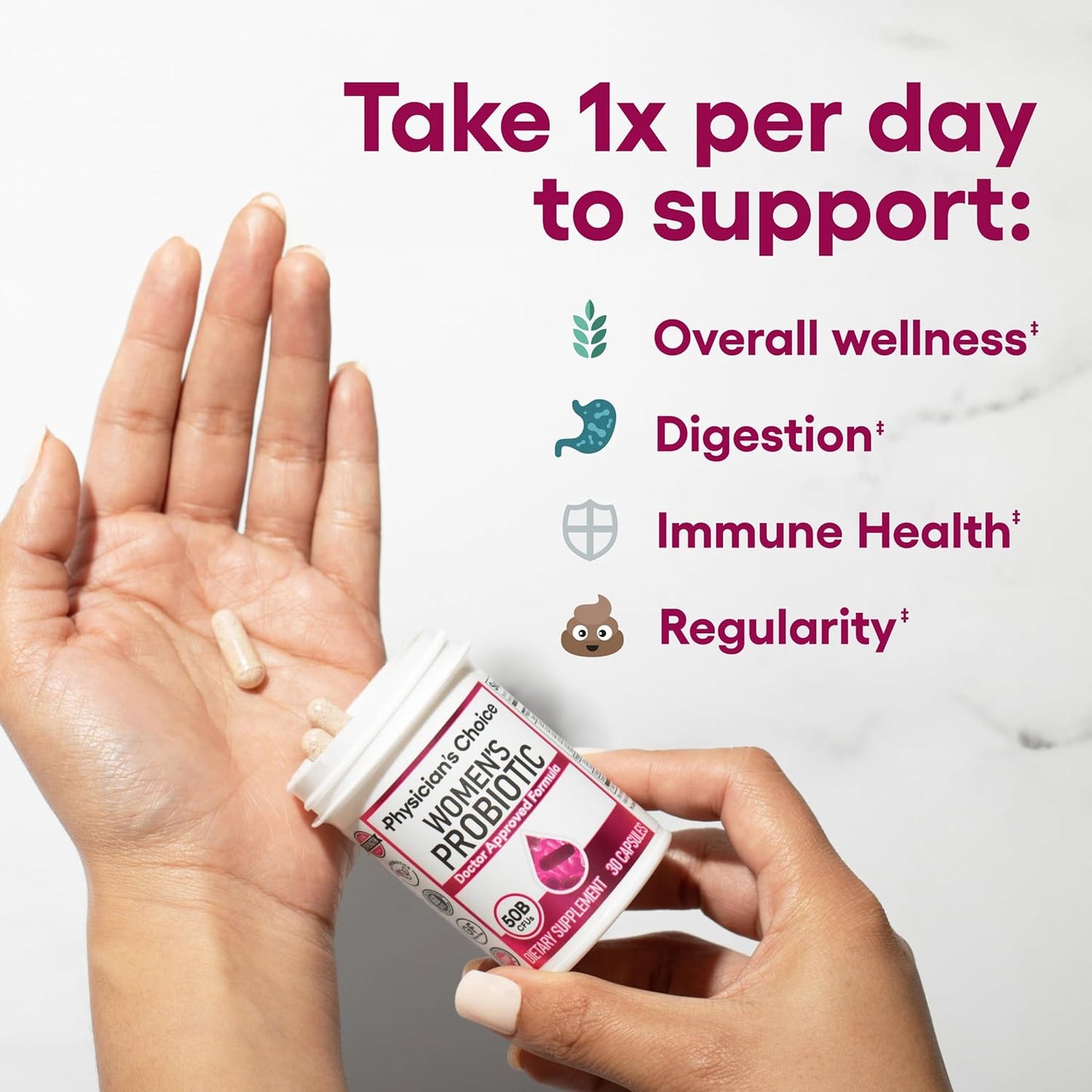Women's Probiotic with 50 Billion CFU, 6 Strains, Organic Prebiotics, and Cranberry Extract - Physician's Choice - 84 CT