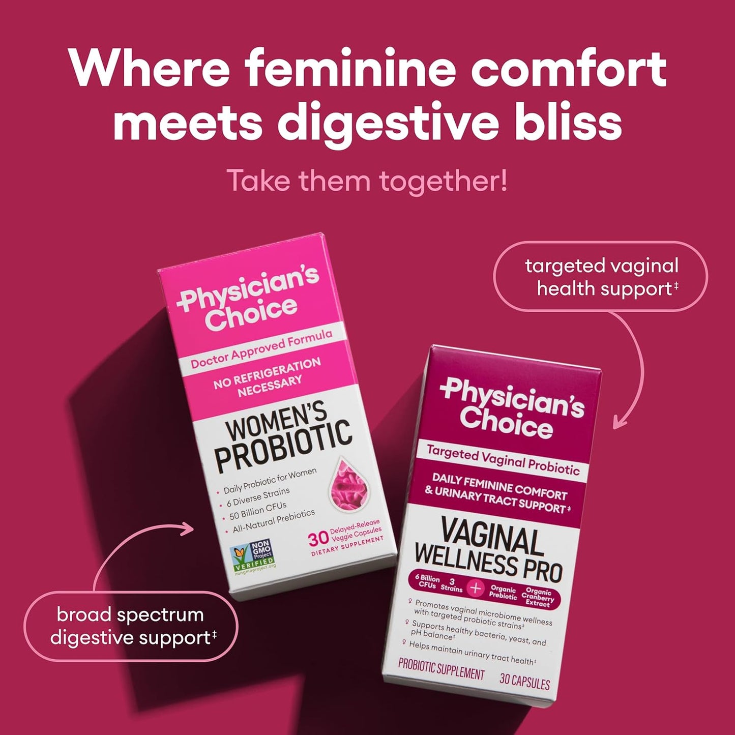 Women's Probiotic with 50 Billion CFU, 6 Strains, Organic Prebiotics, and Cranberry Extract - Physician's Choice - 84 CT