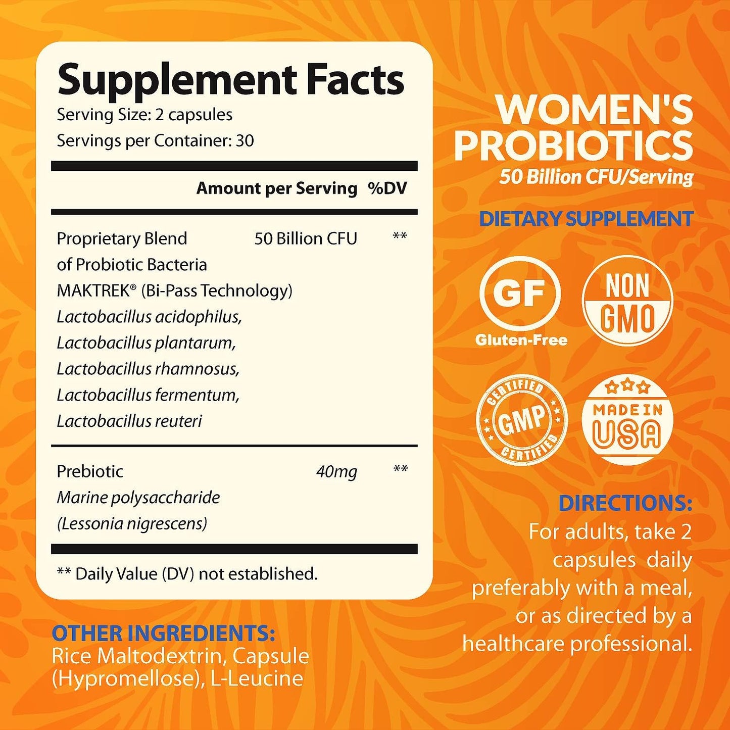 Women's Probiotic with 50 Billion CFU for Gut & Vaginal Health - Prebiotics & Probiotics for Digestive Balance & pH - L. Reuteri & Rhamnosus Supplements