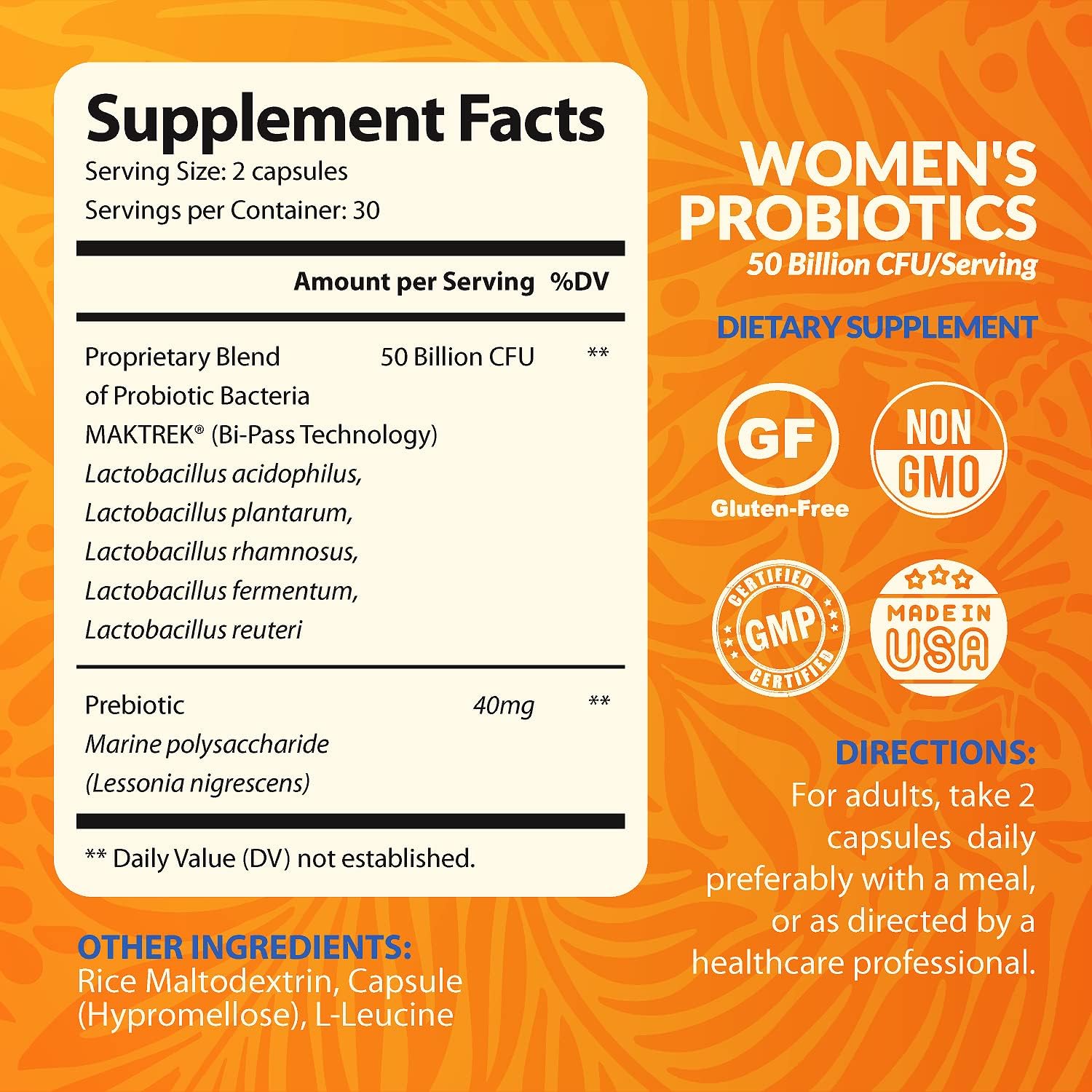 Women's Probiotic with 50 Billion CFU for Gut & Vaginal Health - Prebiotics & Probiotics for Digestive Balance & pH - L. Reuteri & Rhamnosus Supplements