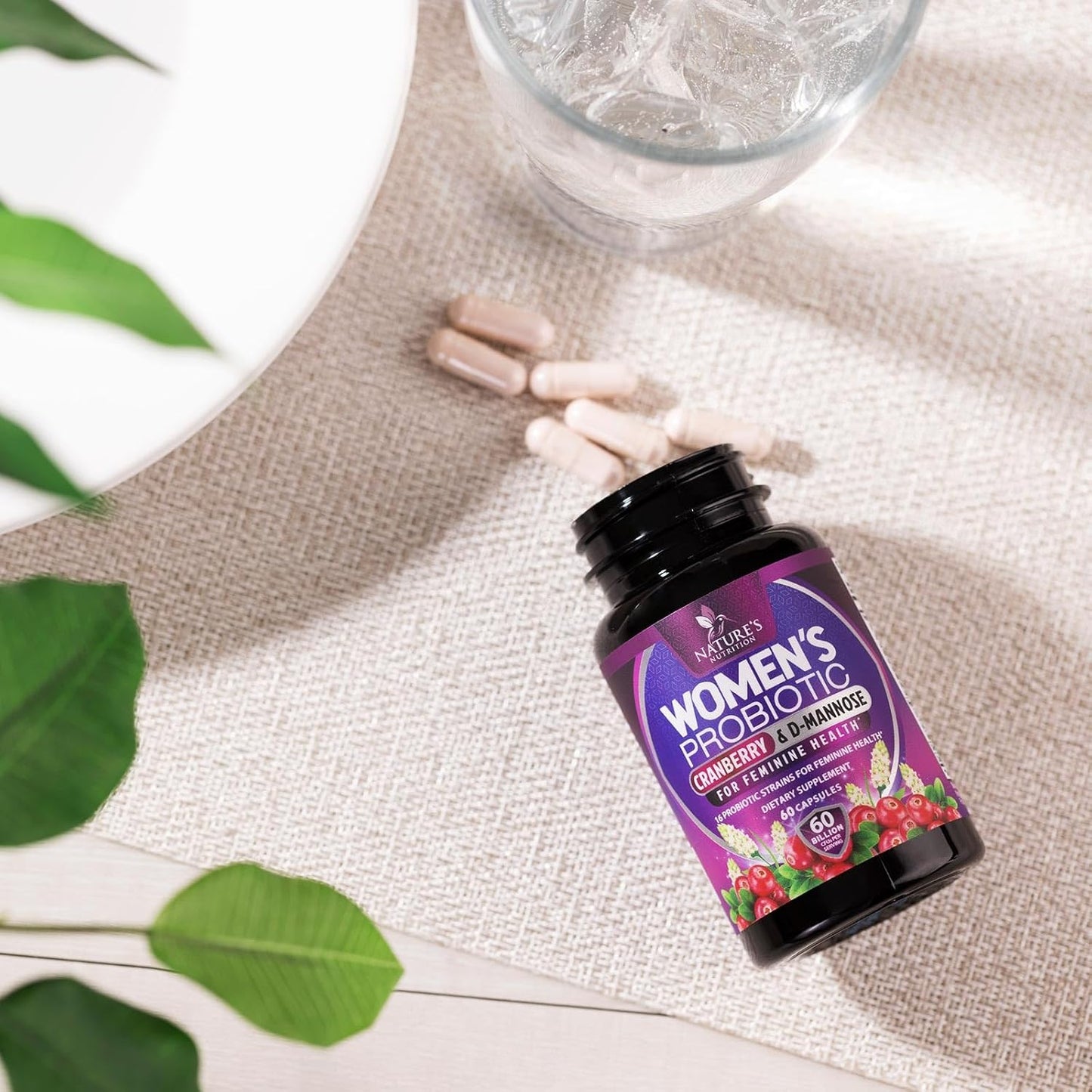 Women's Probiotic with 60 Billion CFU, 16 Strains, Prebiotics, Cranberry - 60 Capsules for Digestive & Vaginal Health