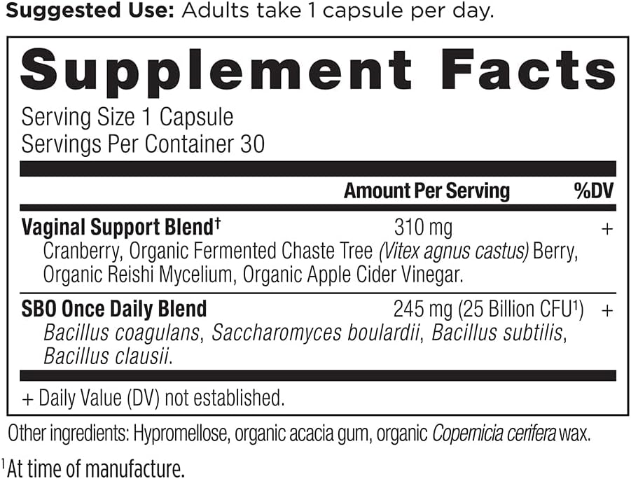 Women's Probiotic with Cranberry and Apple Cider Vinegar, 30ct, 25 Billion CFUs, Daily Support for Vaginal Health and Yeast Balance