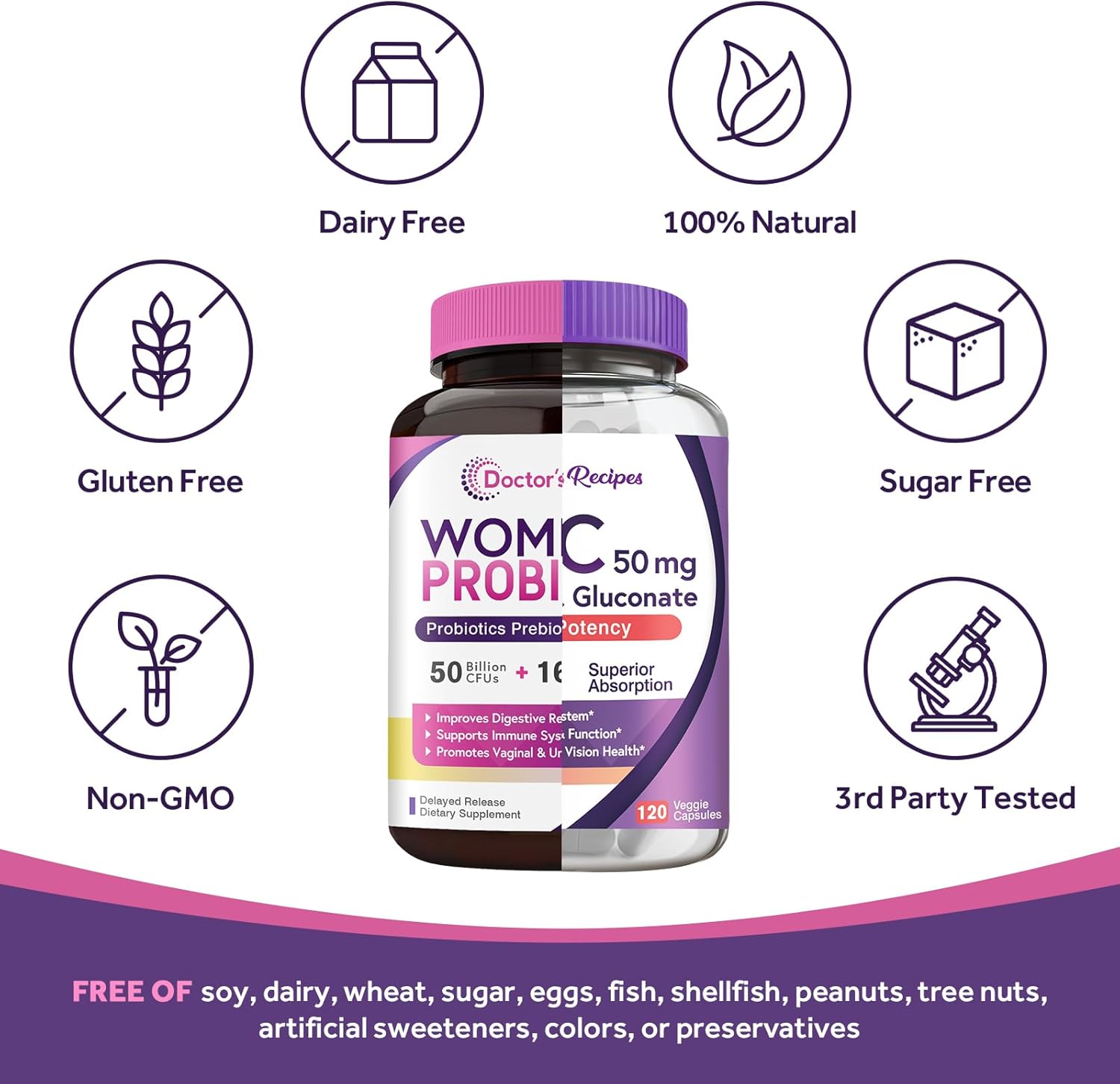 Women's Probiotic & Zinc Bundle for Digestive, Vaginal, & Urinary Health - Immune Defense & Delayed Release - 60 Probiotic Capsules & 120 Zinc Capsules