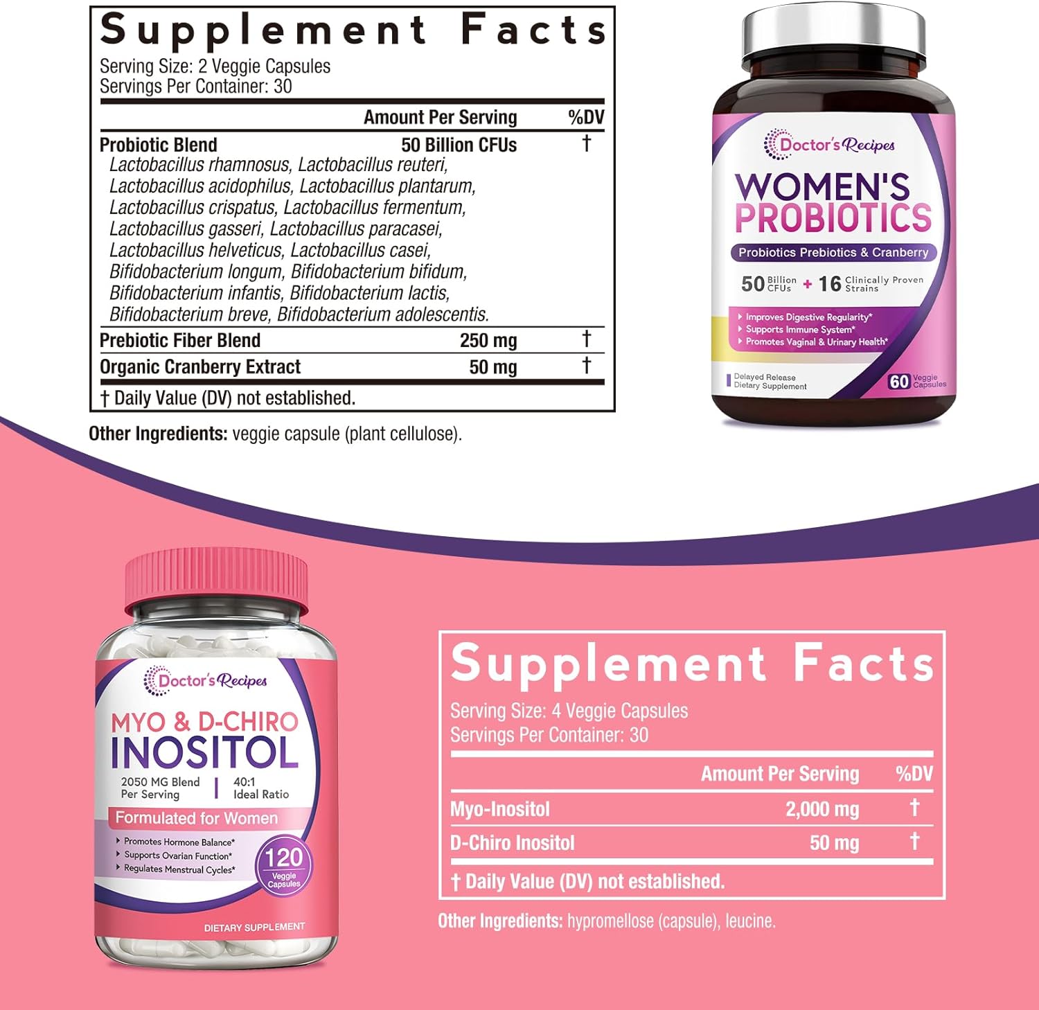 Women’s Probiotics and Inositol Bundle for Gut, Vaginal, Urinary & Reproductive Health by Doctor's Recipes