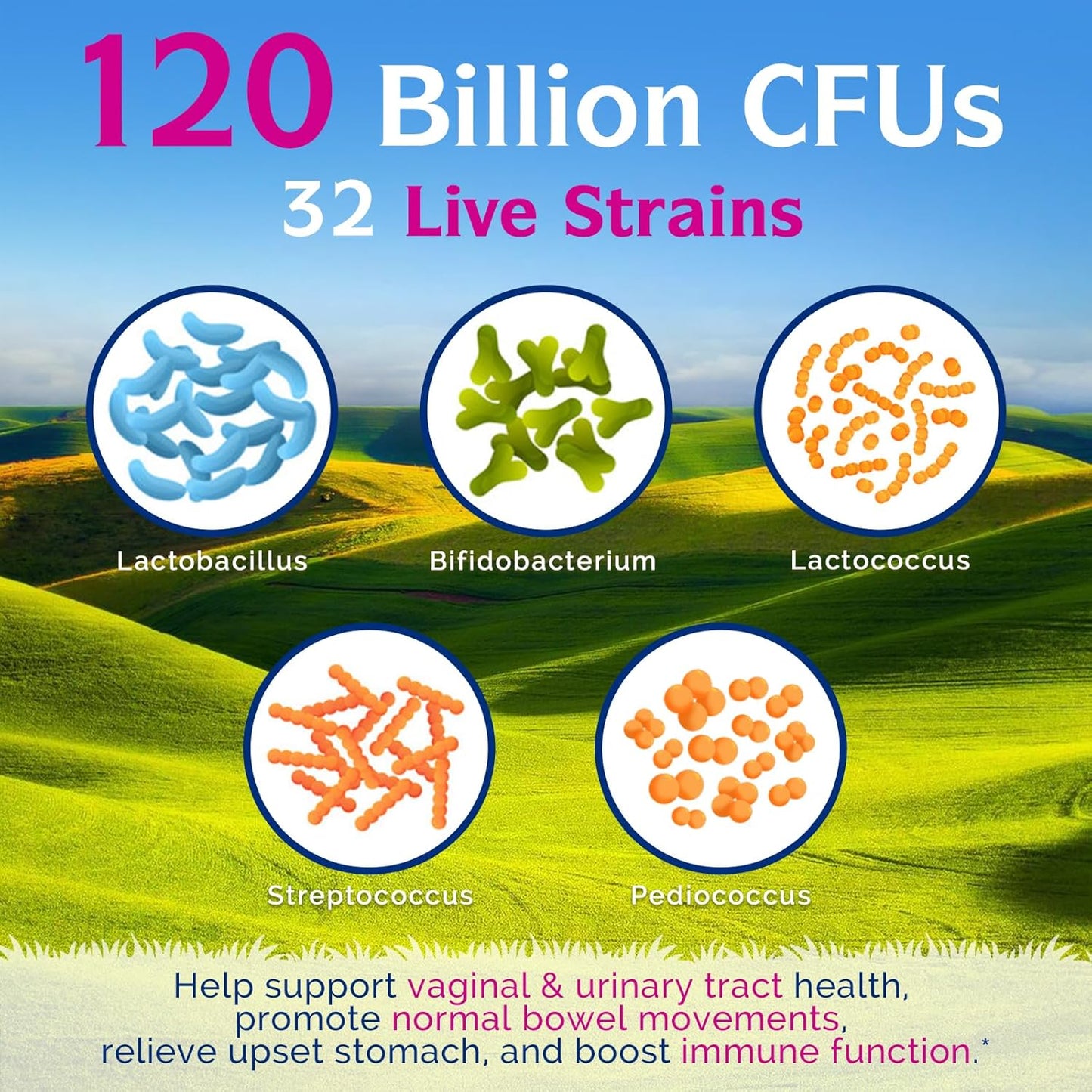 Women's Probiotics with 120 Billion CFU, 32 Strains, Yeast Control, Vaginal pH Support, Prebiotics, Digestive Enzymes, Cranberry - 30 Capsules