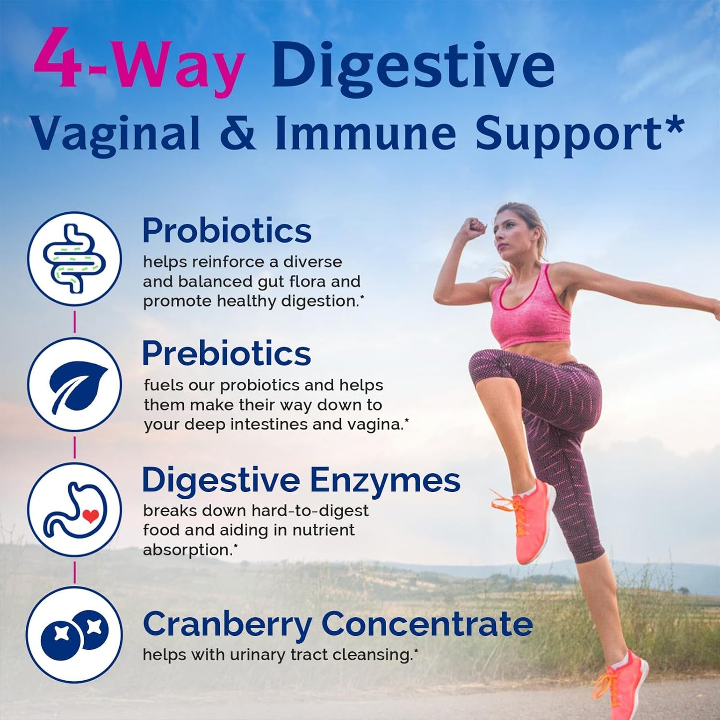 Women's Probiotics with 120 Billion CFU, 32 Strains, Yeast Control, Vaginal pH Support, Prebiotics, Digestive Enzymes, Cranberry - 30 Capsules