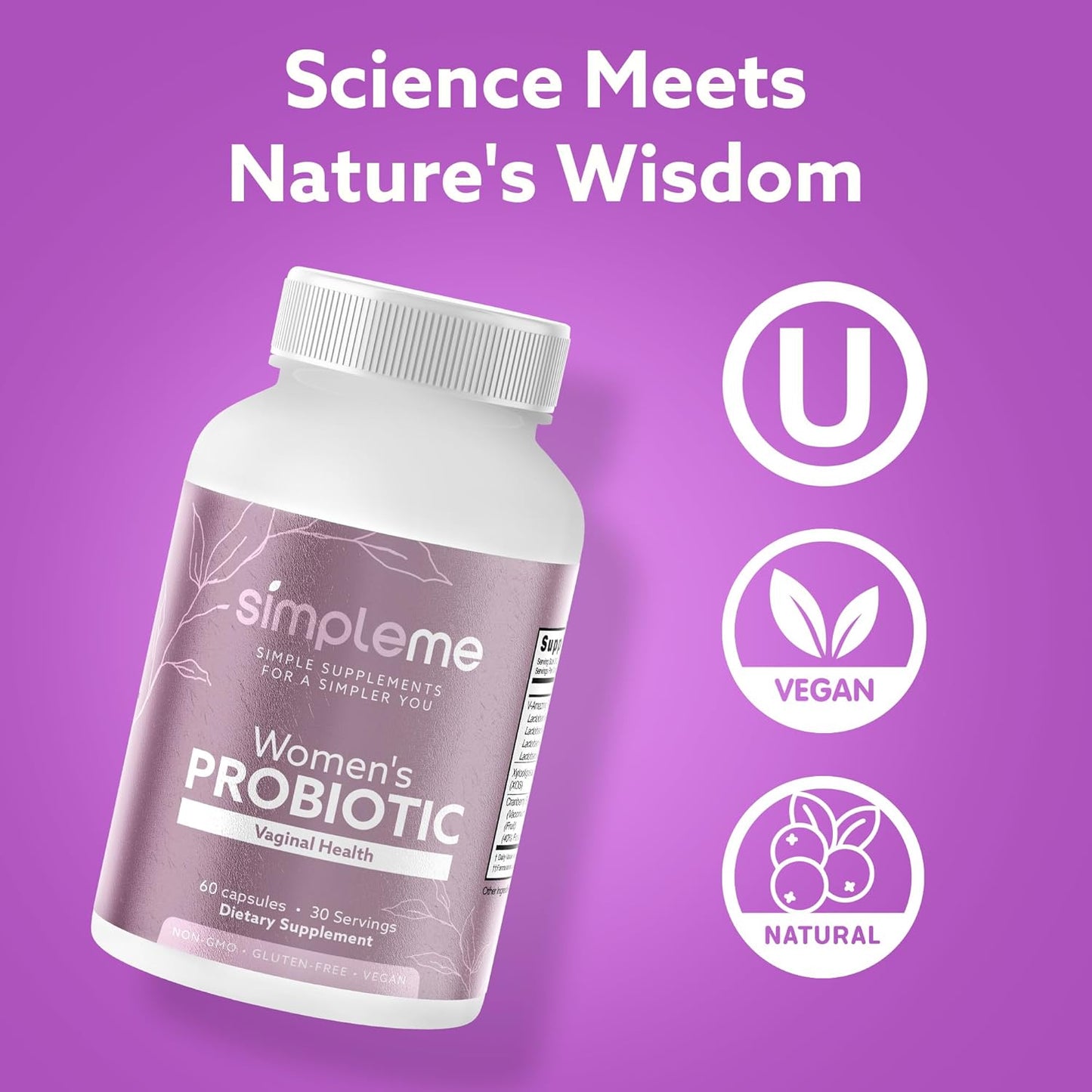 Women's Probiotics with Prebiotics and Cranberry for Vaginal and Gut Health - 60 Capsules for pH Balance, UTI Prevention, and Wellness
