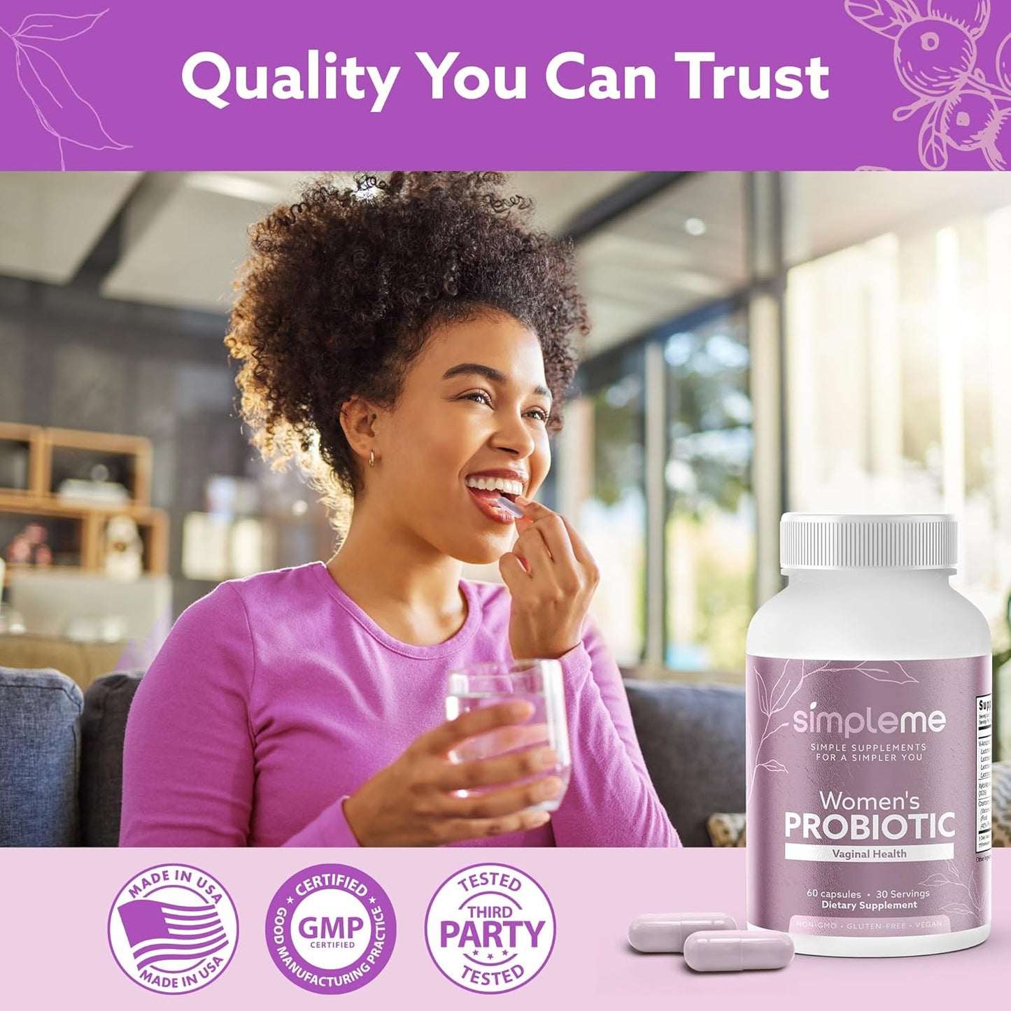 Women's Probiotics with Prebiotics and Cranberry for Vaginal and Gut Health - 60 Capsules for pH Balance, UTI Prevention, and Wellness