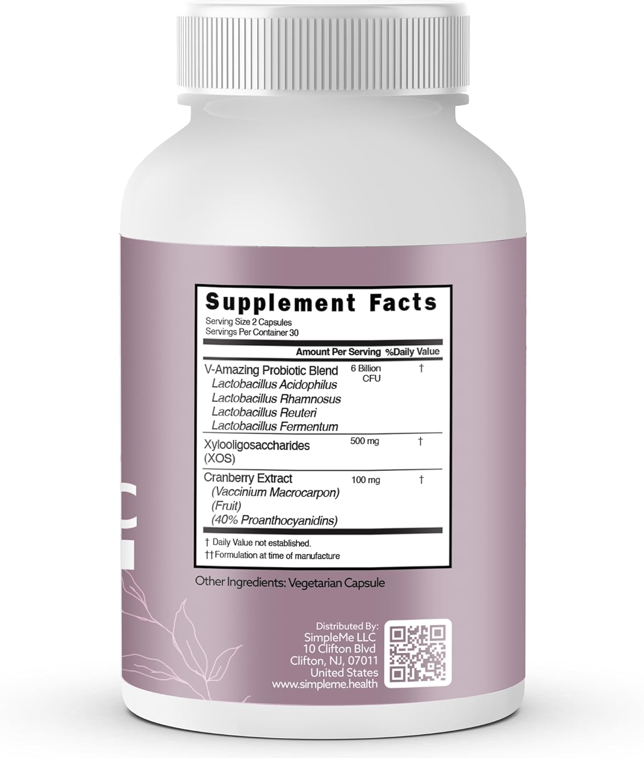 Women's Probiotics with Prebiotics and Cranberry for Vaginal and Gut Health - 60 Capsules for pH Balance, UTI Prevention, and Wellness