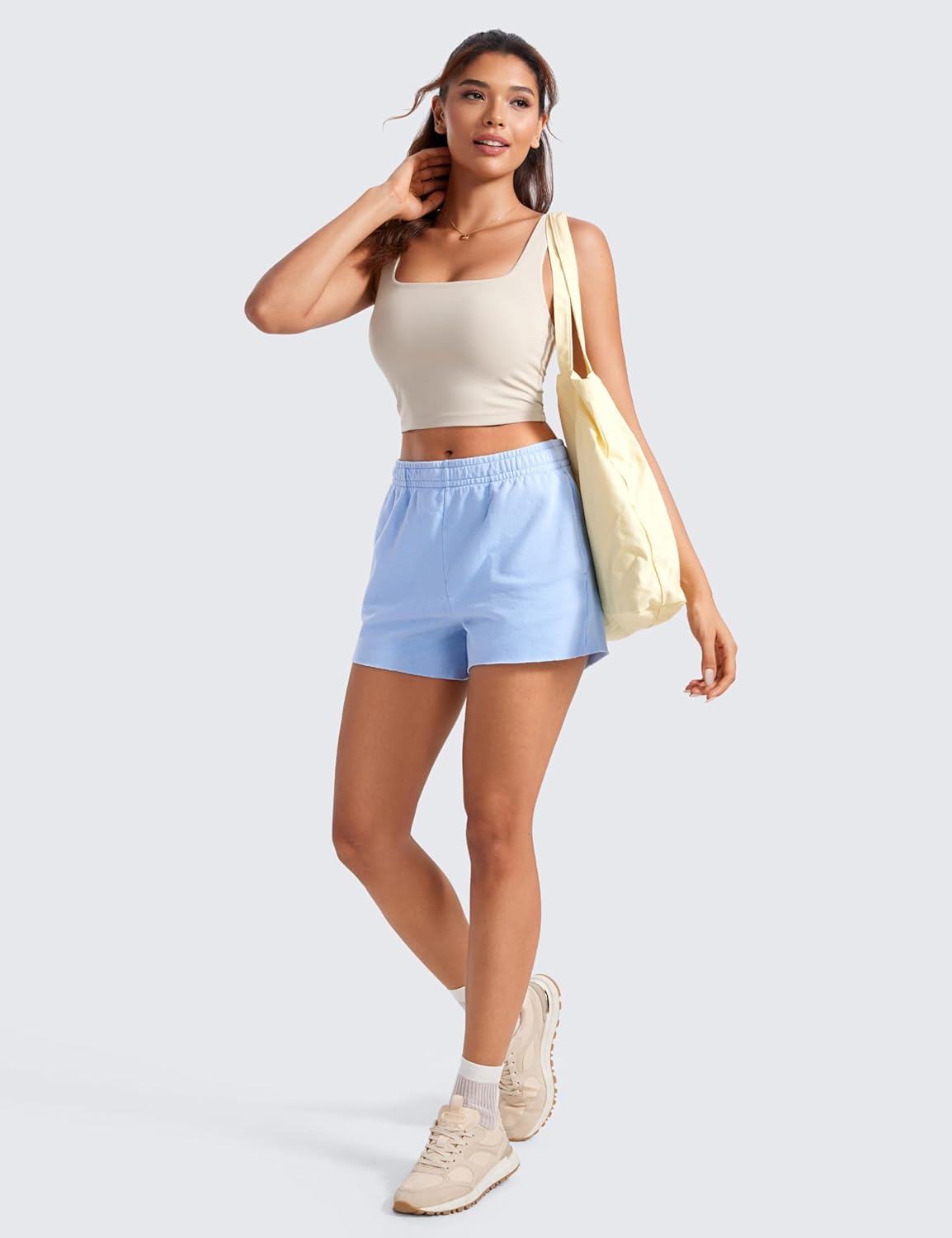 Women's Square Neck Longline Sports Bra with Butterluxe Fabric - Padded Workout Crop Tank Top for Yoga and Exercise