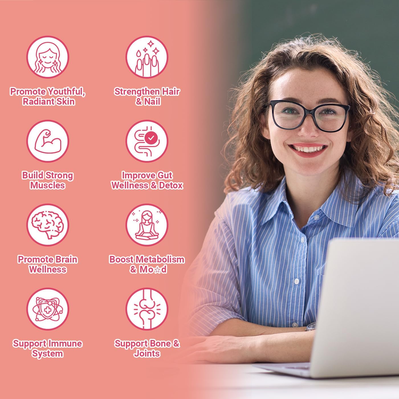 Women's Sugar-Free Collagen Gummies with Biotin, Vitamins, and Hydrolyzed Peptides for Hair, Skin, Nails, Joints, and Immunity