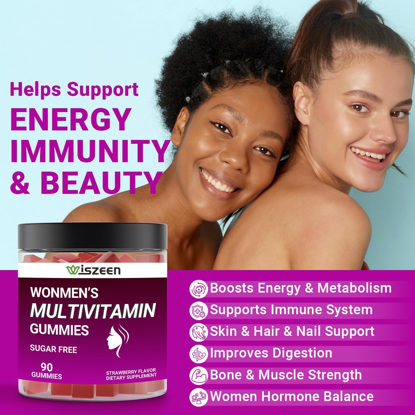 Women's Sugar-Free Multivitamin Gummies with Methylated Nutrients - Calcium, Vitamin D3, K2, C, B12, Iron for Skin, Hair, Energy, Immune Support, Bone Health - Multi Vitamins & Minerals - BoostGo Australia