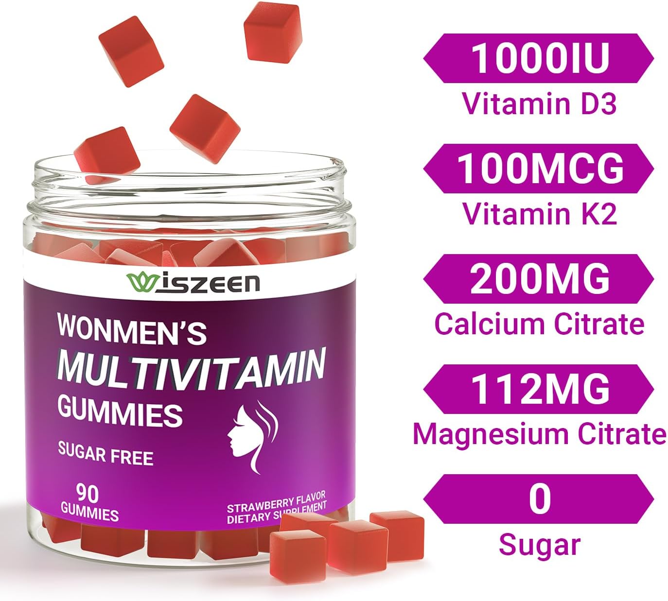 Women's Sugar-Free Multivitamin Gummies with Methylated Nutrients - Calcium, Vitamin D3, K2, C, B12, Iron for Skin, Hair, Energy, Immune Support, Bone Health - Multi Vitamins & Minerals - BoostGo Australia