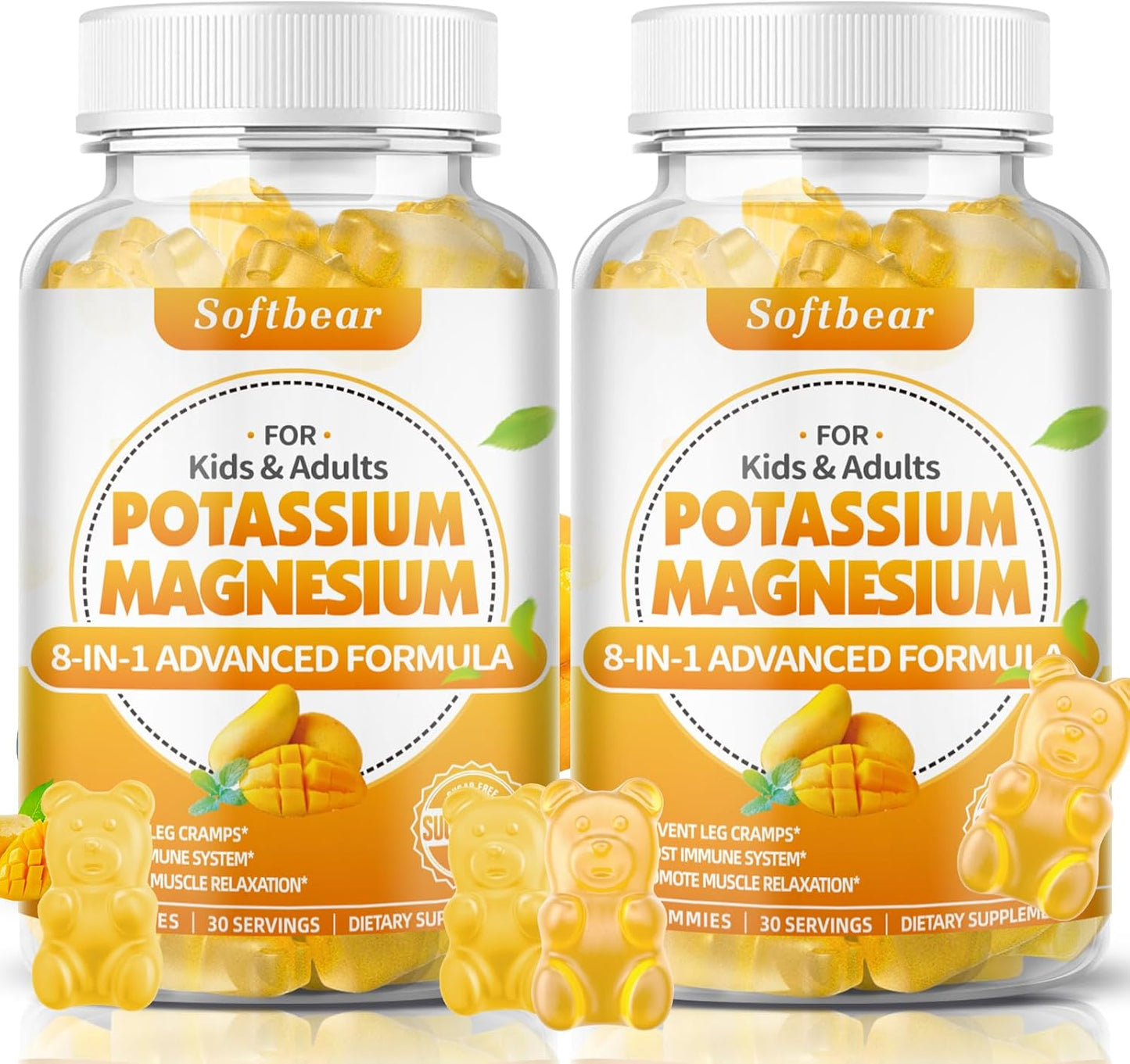 Women's Sugar-Free Potassium Magnesium Gummies with Calcium Support Muscle Health - Mango Flavor - 120 Count