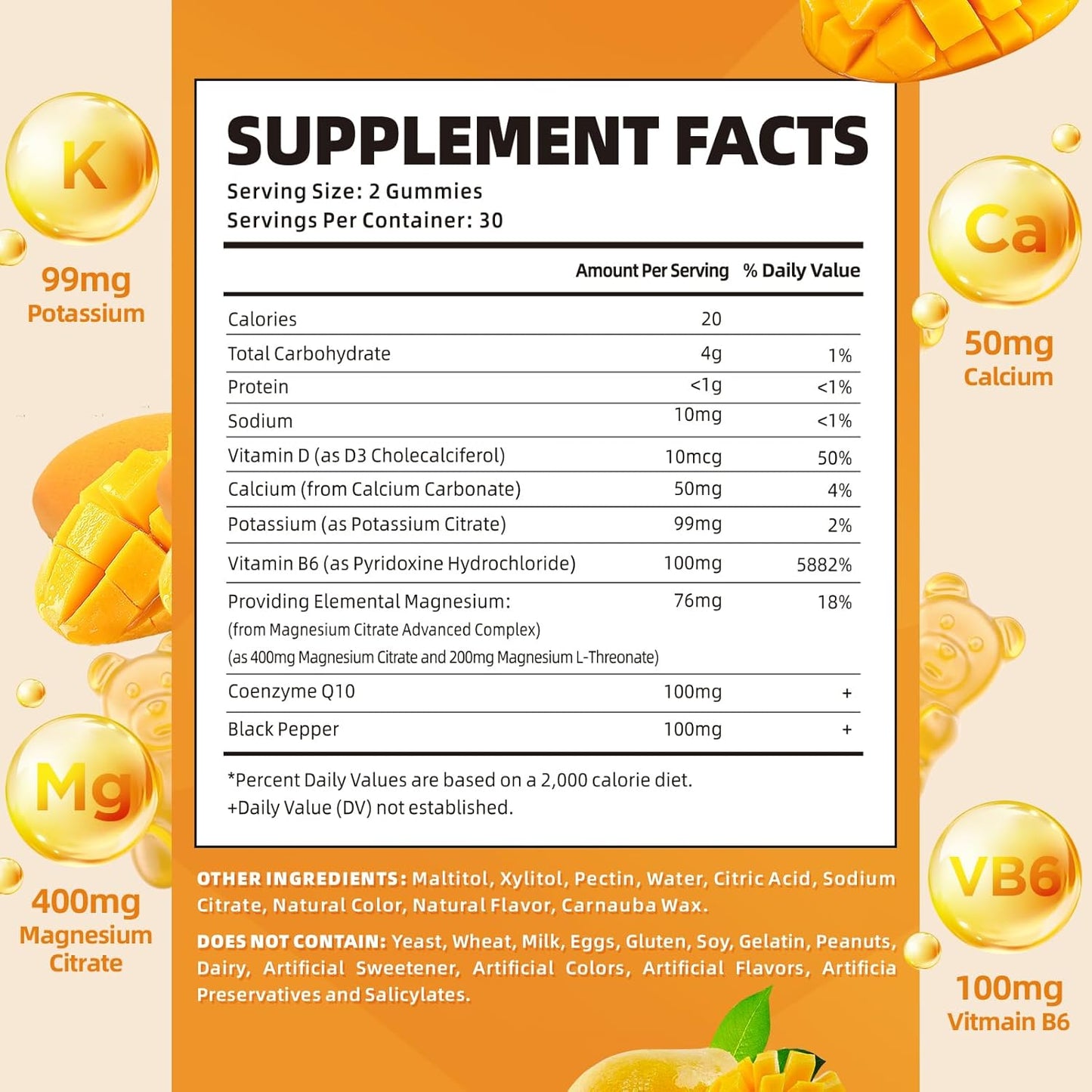 Women's Sugar-Free Potassium Magnesium Gummies with Calcium Support Muscle Health - Mango Flavor - 120 Count