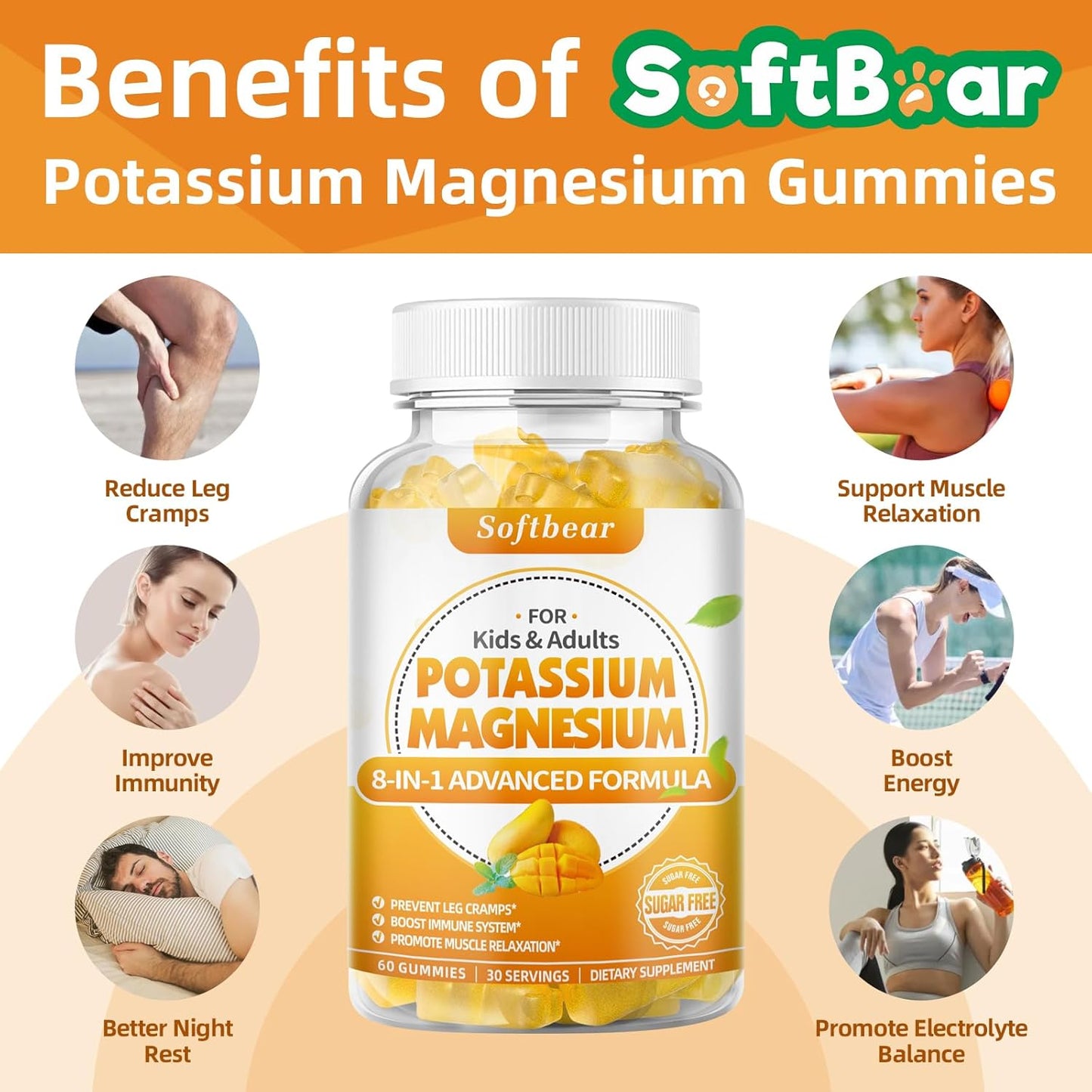 Women's Sugar-Free Potassium Magnesium Gummies with Calcium Support Muscle Health - Mango Flavor - 120 Count
