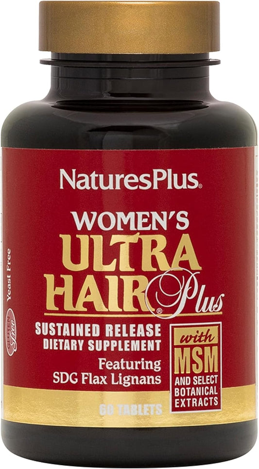Women's Ultra Hair Plus by Natures Plus - Natural Hair Growth Supplement with Biotin - 60 Tablets, Gluten-Free - Promotes Healthy Hair, Skin, Nails