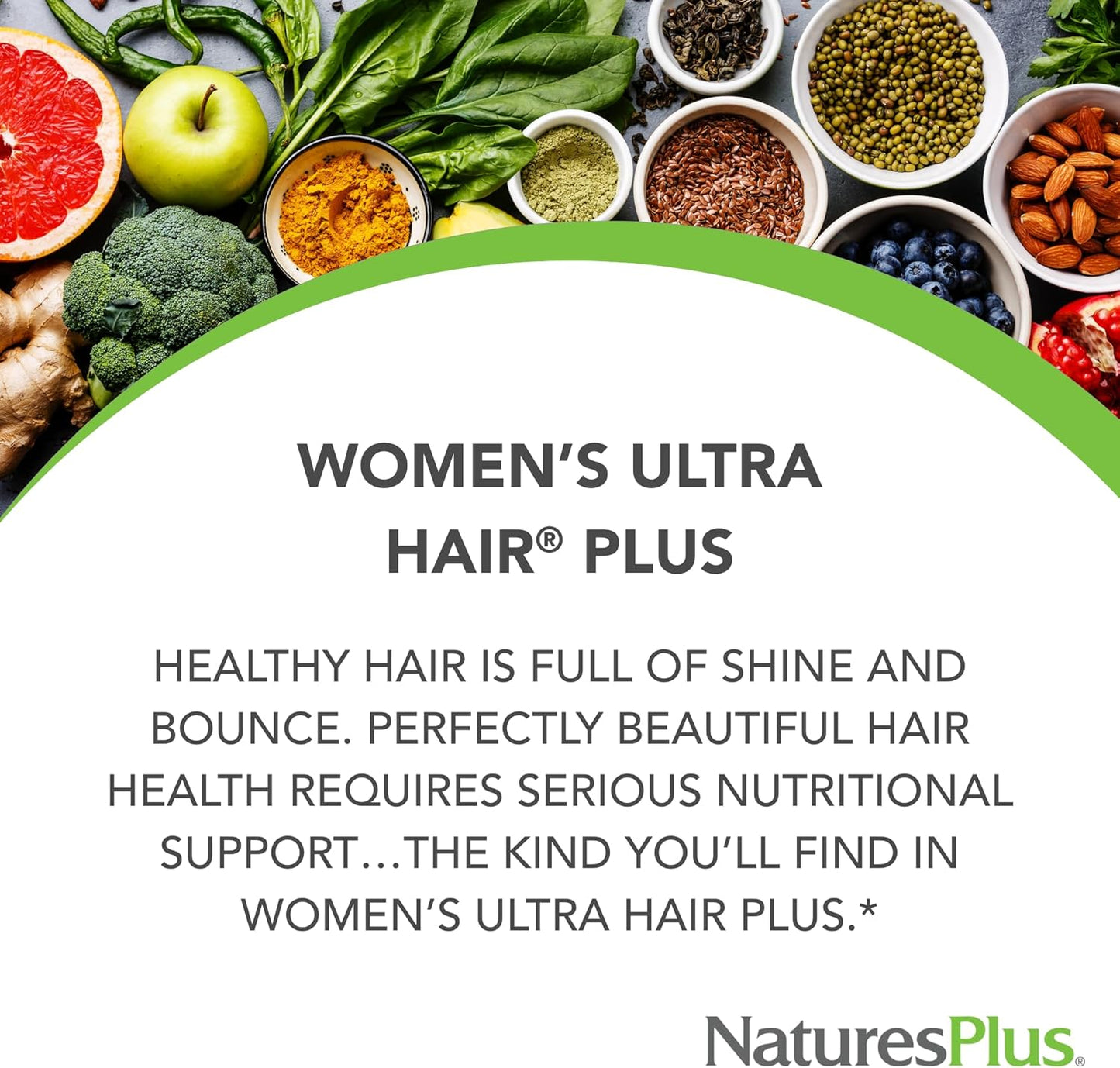 Women's Ultra Hair Plus by Natures Plus - Natural Hair Growth Supplement with Biotin - 60 Tablets, Gluten-Free - Promotes Healthy Hair, Skin, Nails