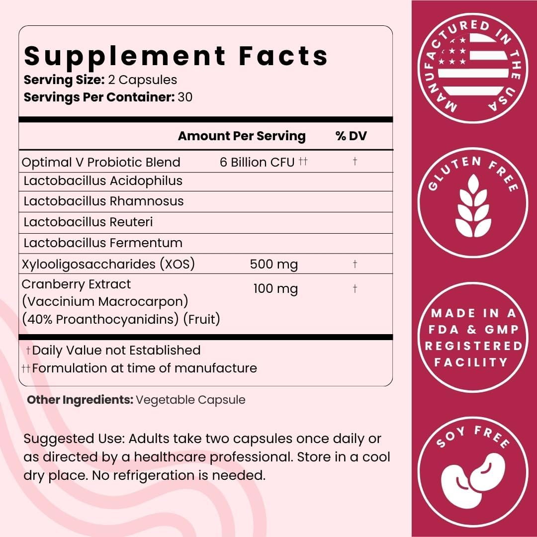 Women's Vaginal Probiotic Supplement with Prebiotics, Cranberry Extract, Lactobacillus Blend - Promotes Vaginal Health, pH Balance - 60 Capsules - BoostGo Australia