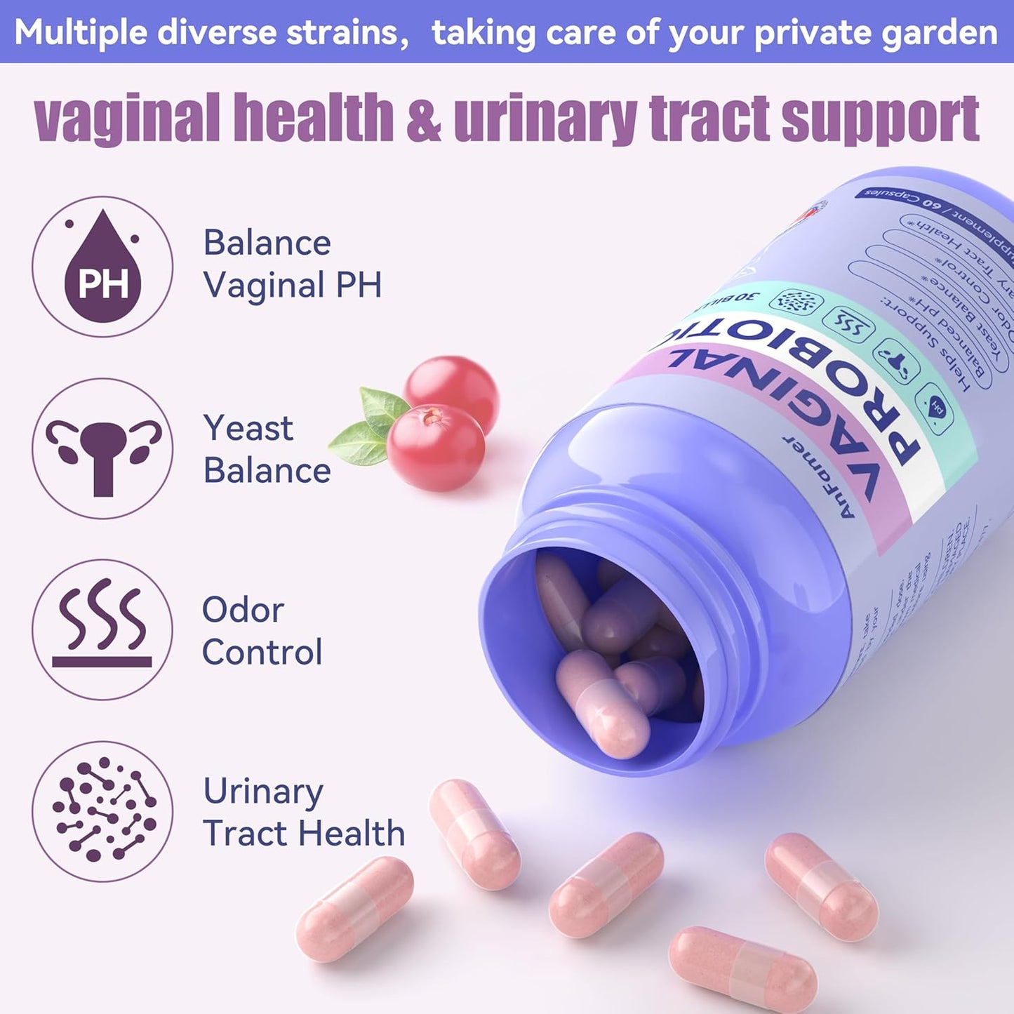Women's Vaginal Probiotics with Prebiotics, Promotes pH Balance & Urinary Tract Health, Lactobacillus Probiotic Blend - 60 Capsules