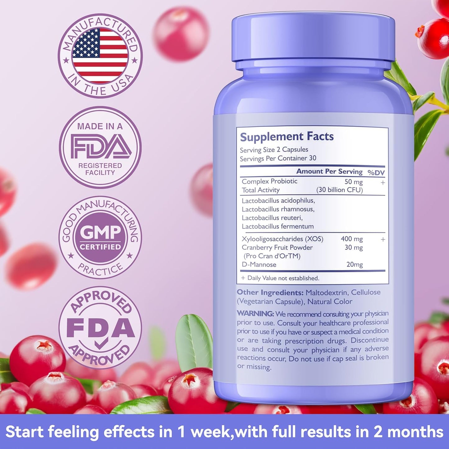 Women's Vaginal Probiotics with Prebiotics, Promotes pH Balance & Urinary Tract Health, Lactobacillus Probiotic Blend - 60 Capsules