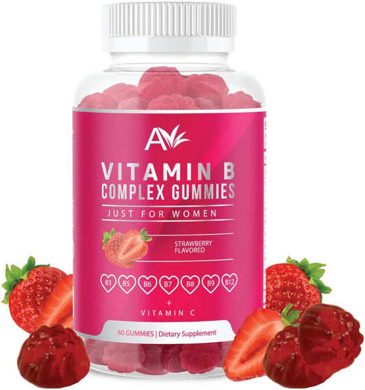 Women's Vegan Vitamin B Complex Gummies with B12, Biotin, Niacin, Pantothenic Acid, Folate - Energy & Immune Support (1 Pack)