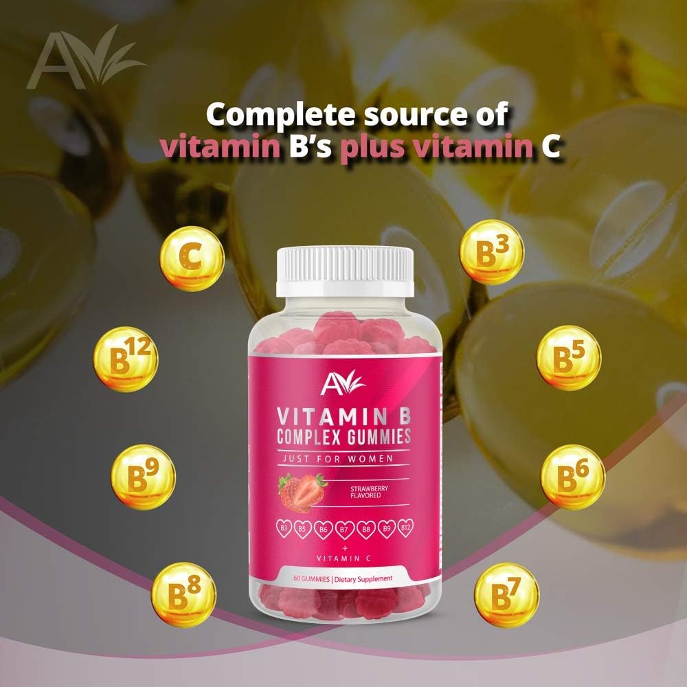 Women's Vegan Vitamin B Complex Gummies with B12, Biotin, Niacin, Pantothenic Acid, Folate - Energy & Immune Support (1 Pack)