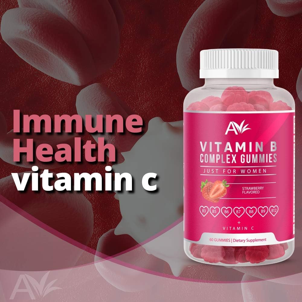 Women's Vegan Vitamin B Complex Gummies with B12, Biotin, Niacin, Pantothenic Acid, Folate - Energy & Immune Support (1 Pack)