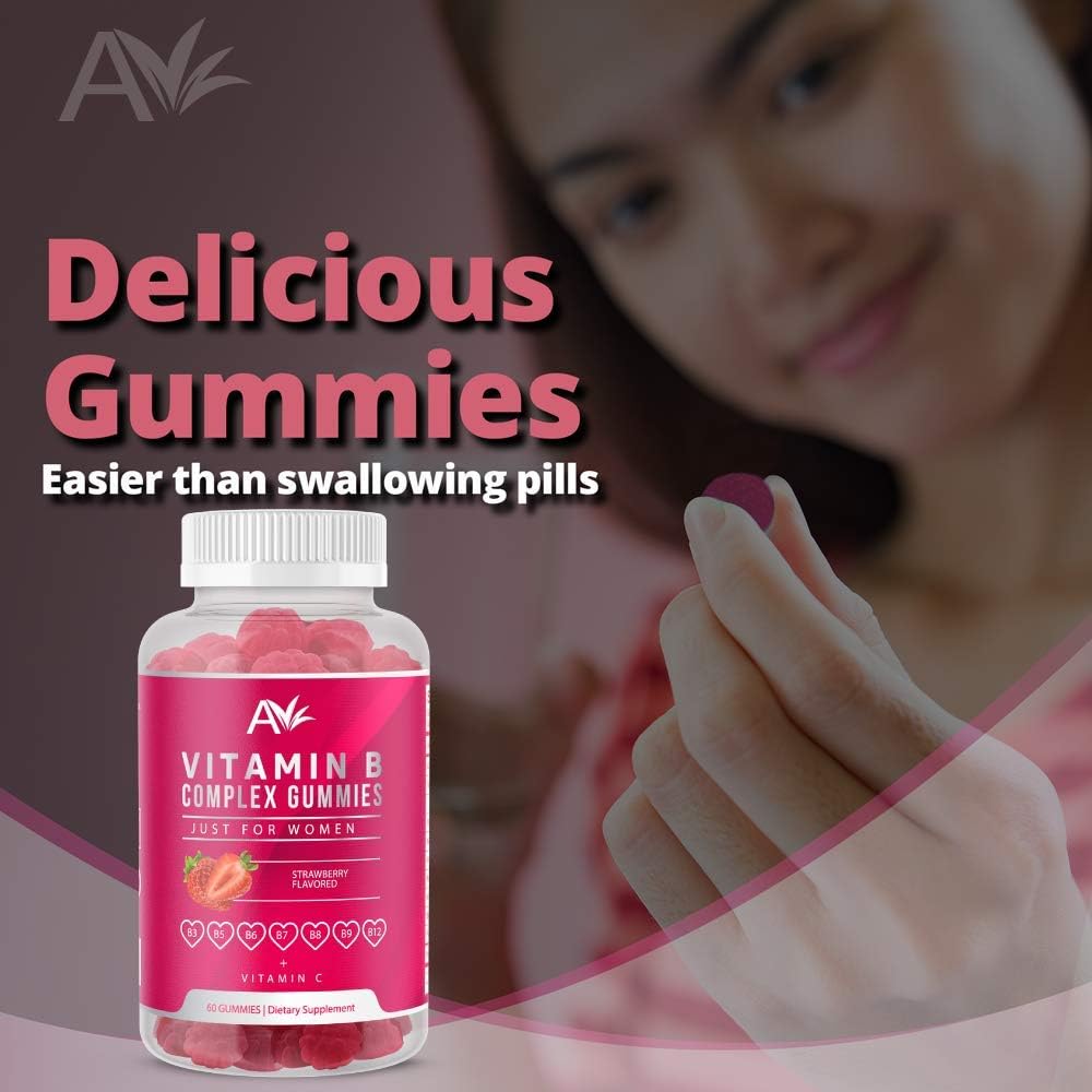 Women's Vegan Vitamin B Complex Gummies with B12, Biotin, Niacin, Pantothenic Acid, Folate - Energy & Immune Support (1 Pack)