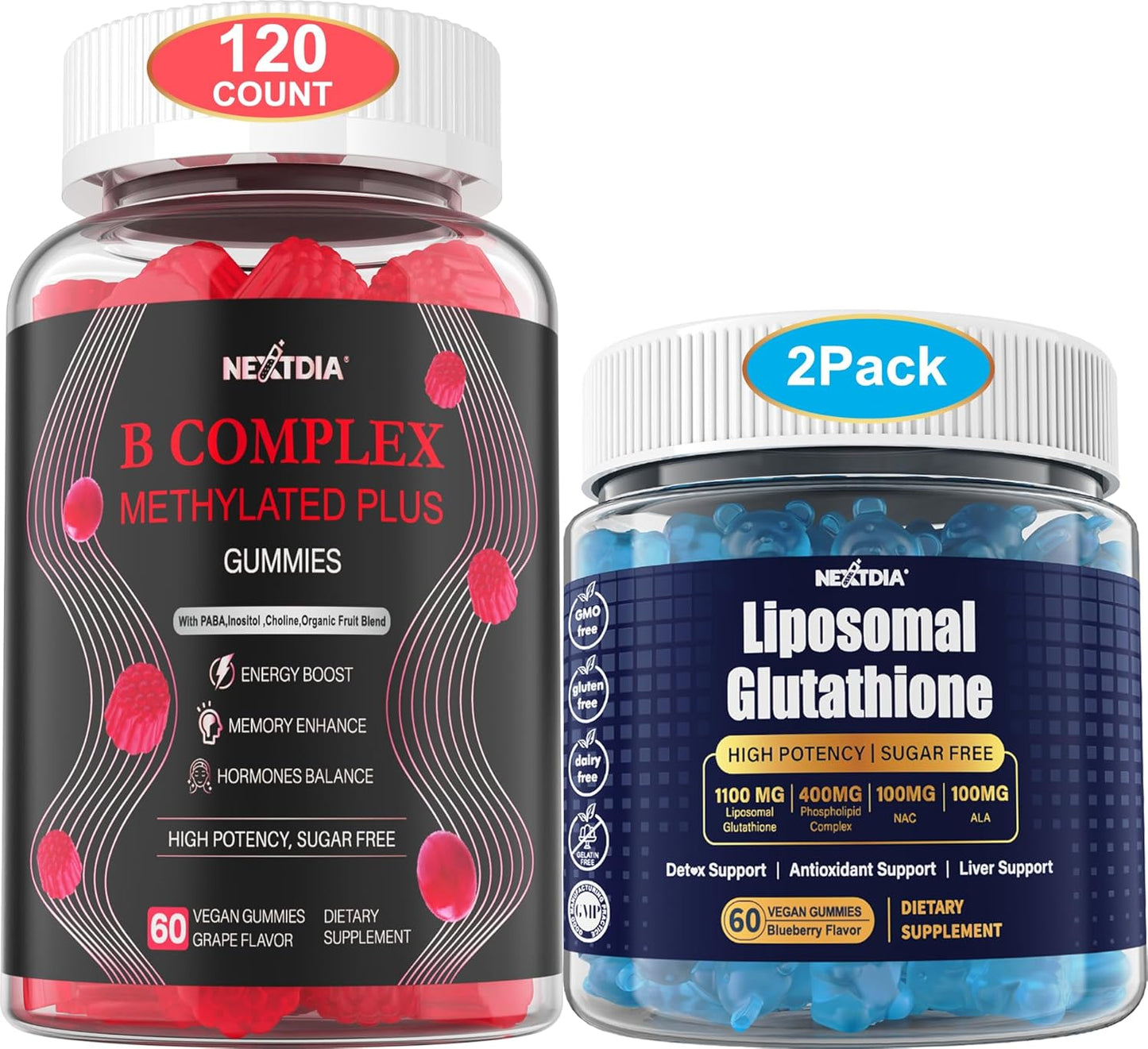 Women's Vitamin B Complex and Liposomal Glutathione Gummies by Nextdia - Supplement Boost for Health