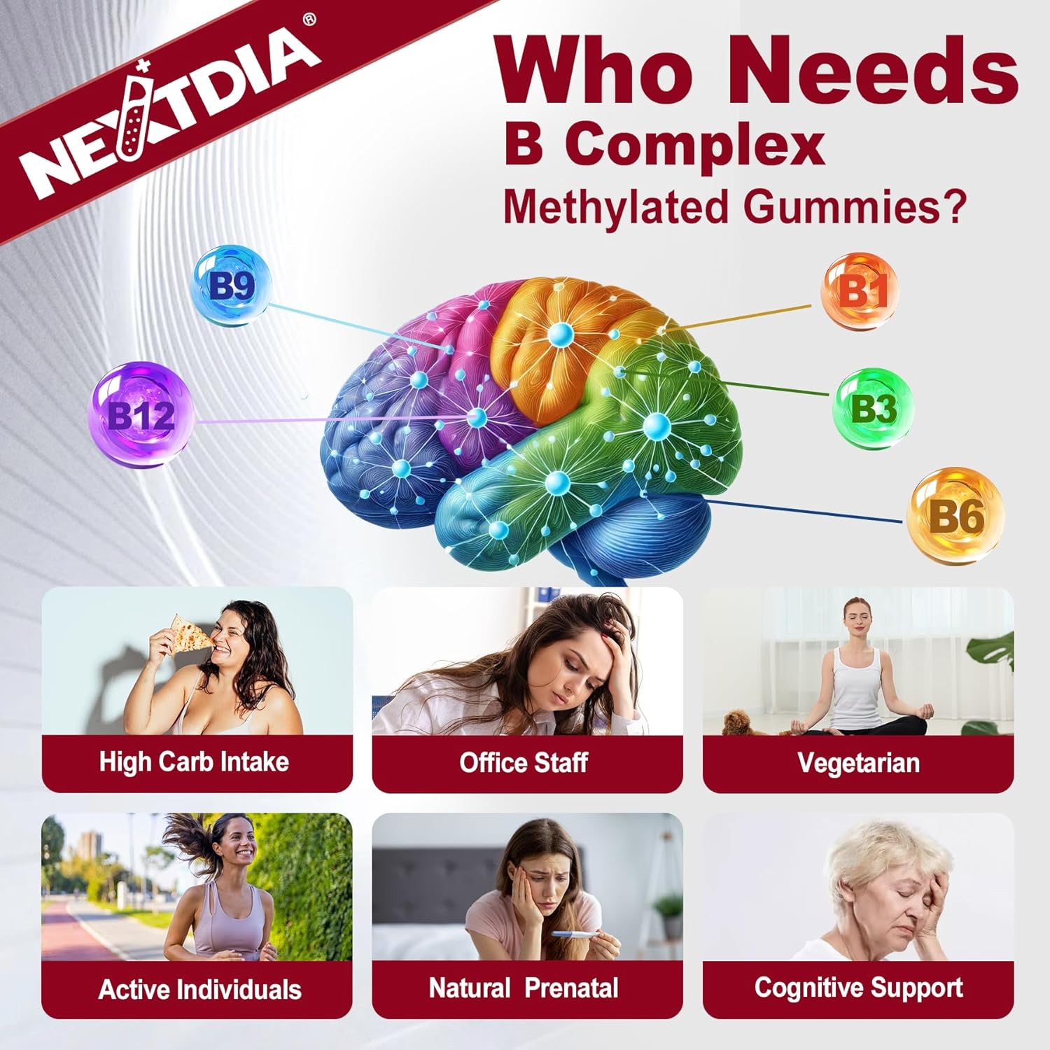 Women's Vitamin B Complex and Liposomal Glutathione Gummies by Nextdia - Supplement Boost for Health